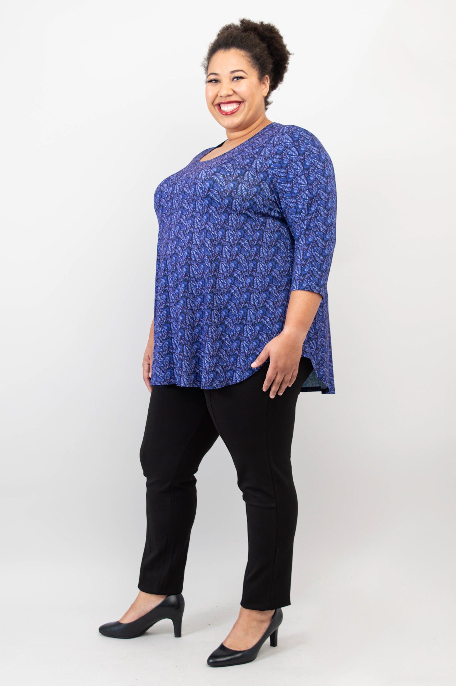 Jazz 3/4 Sleeve Women's Top - Midnight Leaves Print Bamboo Fabric - Perfect for Concerts, Date Nights & Casual Outings