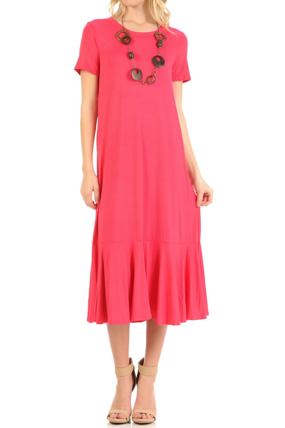 Iconic Luxe Women's A-Line Ruffle Hem Midi Dress - Elegant Flowy Party & Cocktail Attire for Weddings, Dinners & Special Occasions