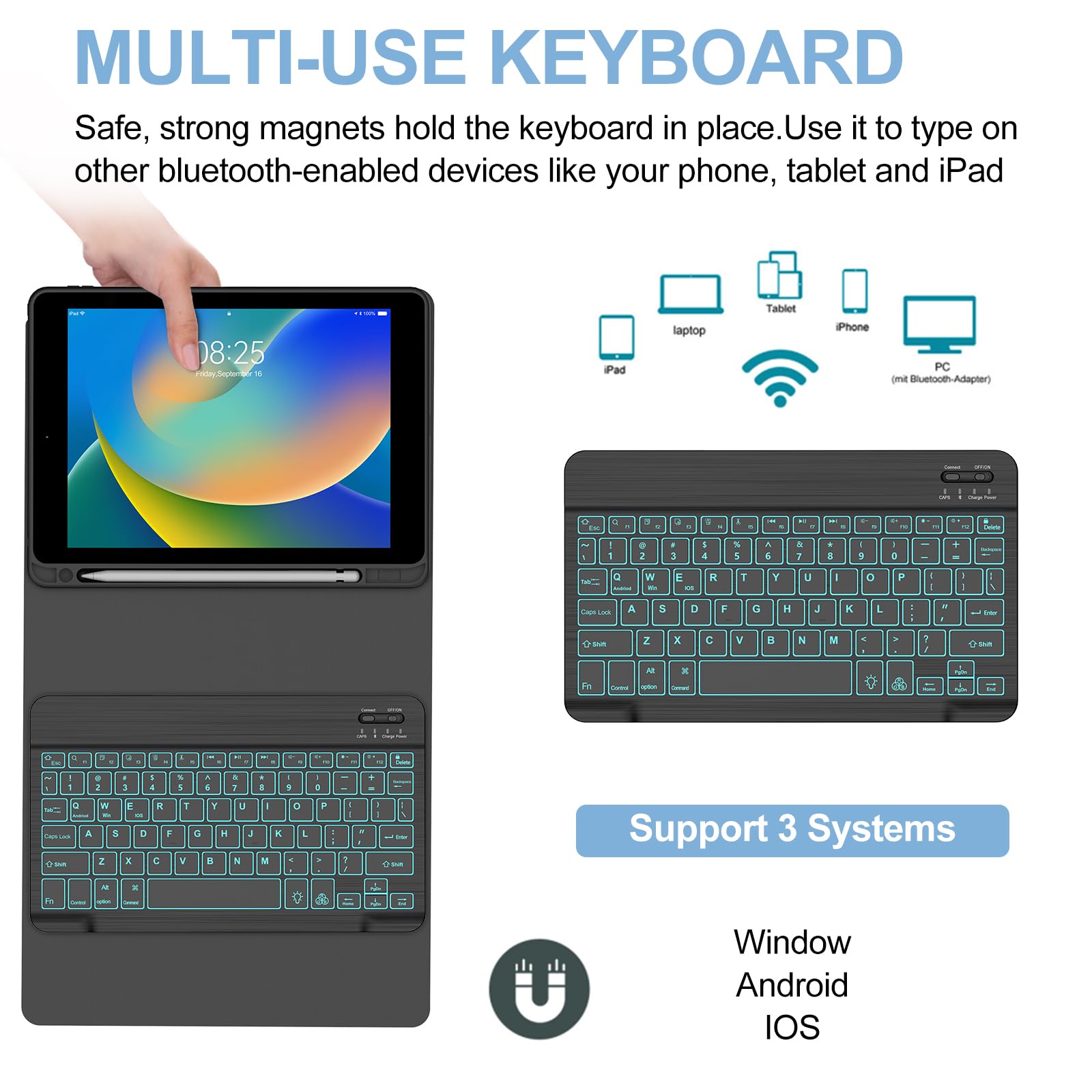 BORIYUAN Bluetooth Keyboard Case for iPad 9th/8th/7th Gen & iPad Air 3rd/Pro 10.5