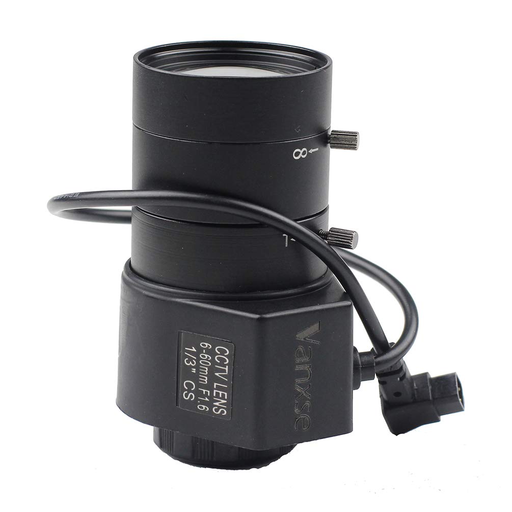 Varifocal Lens 6-60mm F1.6 for CCTV Security Camera - CS Mount DC Drive Auto Iris Compatible with 1/3 Inch Box, IP & SDI Cameras - Ideal for Home Security, Business Surveillance & Outdoor Monitoring