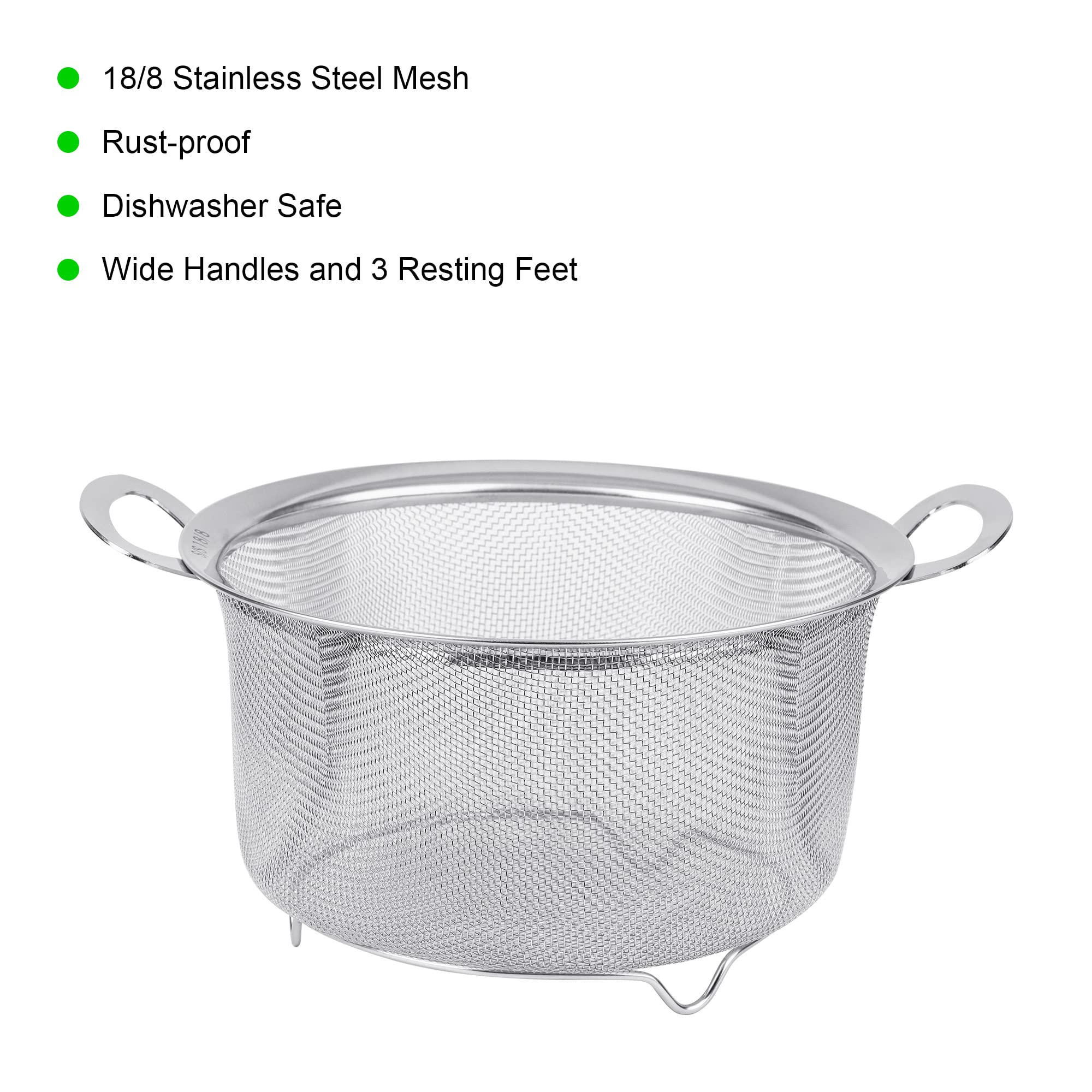 2 Pack Stainless Steel Kitchen Colanders - 18/8 Fine Mesh Strainer with Handles for Pasta, Rice, Fruits & Vegetables | Durable Sieve with Resting Feet for Straining, Rinsing, Steaming & Cooking | Perfect for Meal Prep, Salad Making & Healthy Cooking