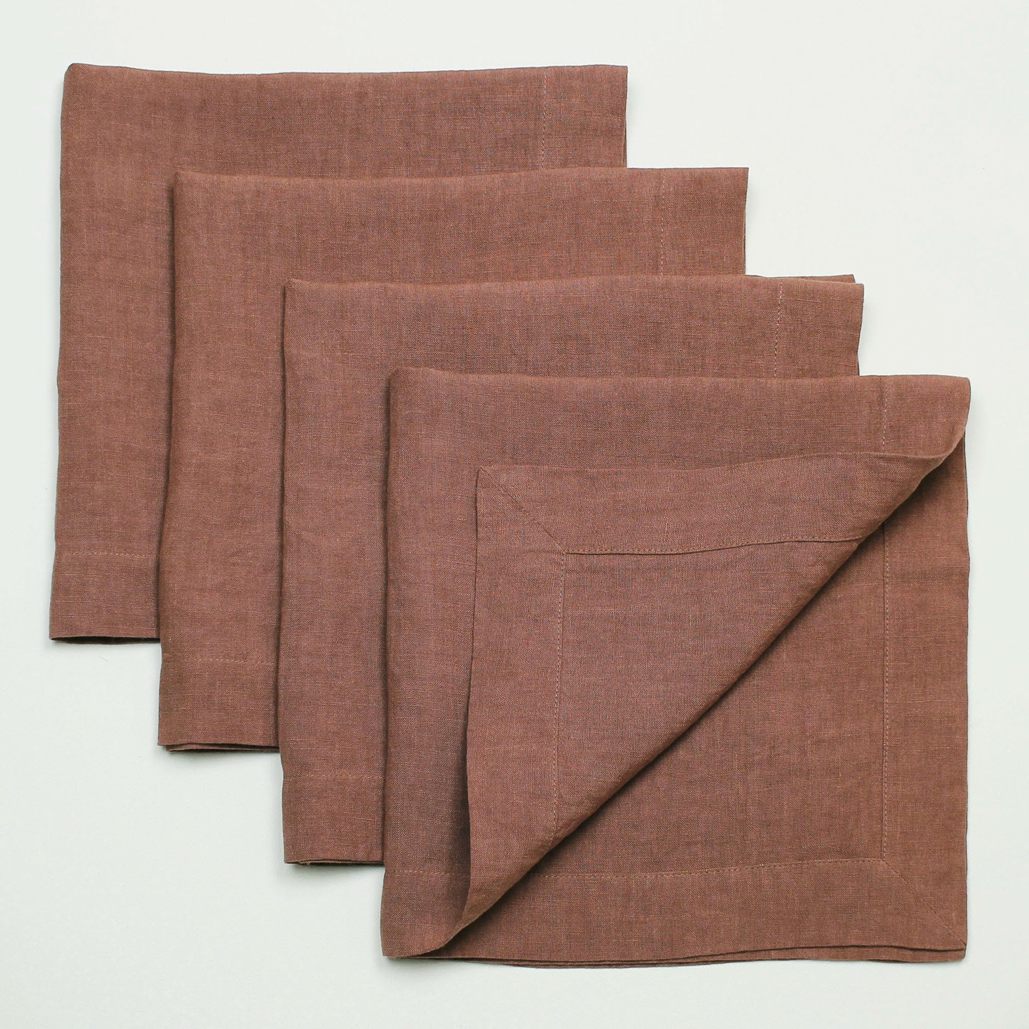 Premium Linen Tea Napkins Set of 4 - 100% Pure Prewashed & Preshrunk Linen - 12 x 12 Inch Handmade with Mitered Corners - Machine Washable & Easy Care (Withered Rose) - Perfect for Afternoon Tea, Dinner Parties & Elegant Table Settings