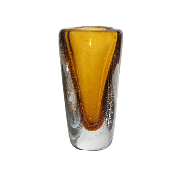 Modern Yellow Glass Triangular Mouth Bubble Vase - Elegant Decorative Flower Vase for Home, Office & Showroom - Perfect for Floral Arrangements & Interior Decor