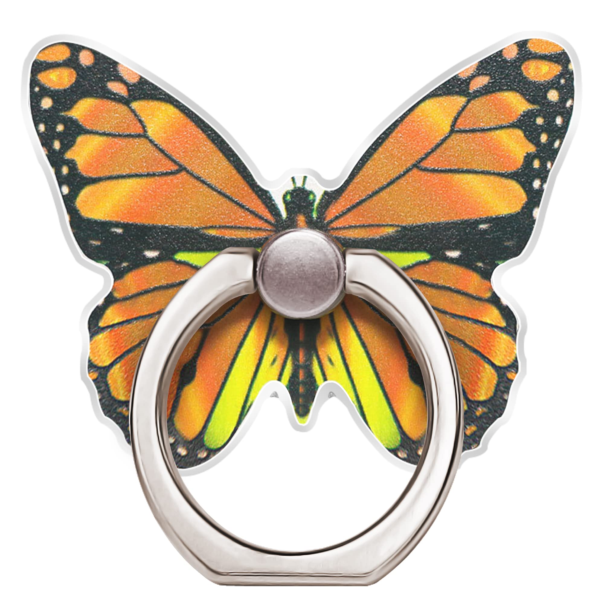 TACOMEGE Alloy Butterfly Phone Ring Holder - Orange for Smartphone & Tablet Grip - Perfect for Watching Videos & Gaming