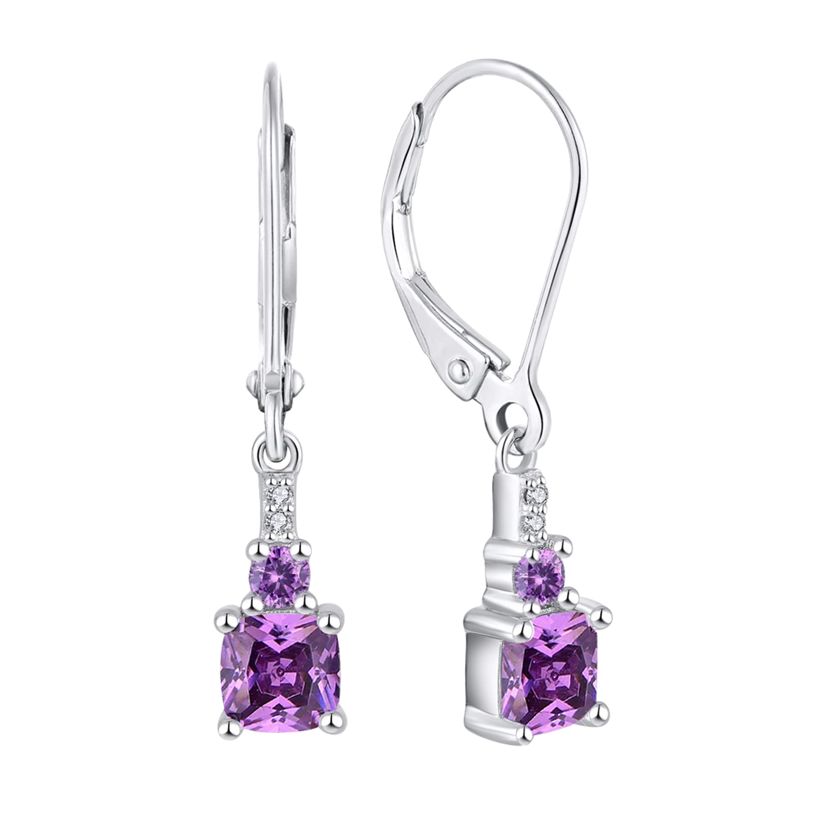 Starchenie 925 Sterling Silver Princess Cut Dangle Earrings for Women - Elegant Leverback Gemstone Jewelry for Parties, Weddings & Special Occasions