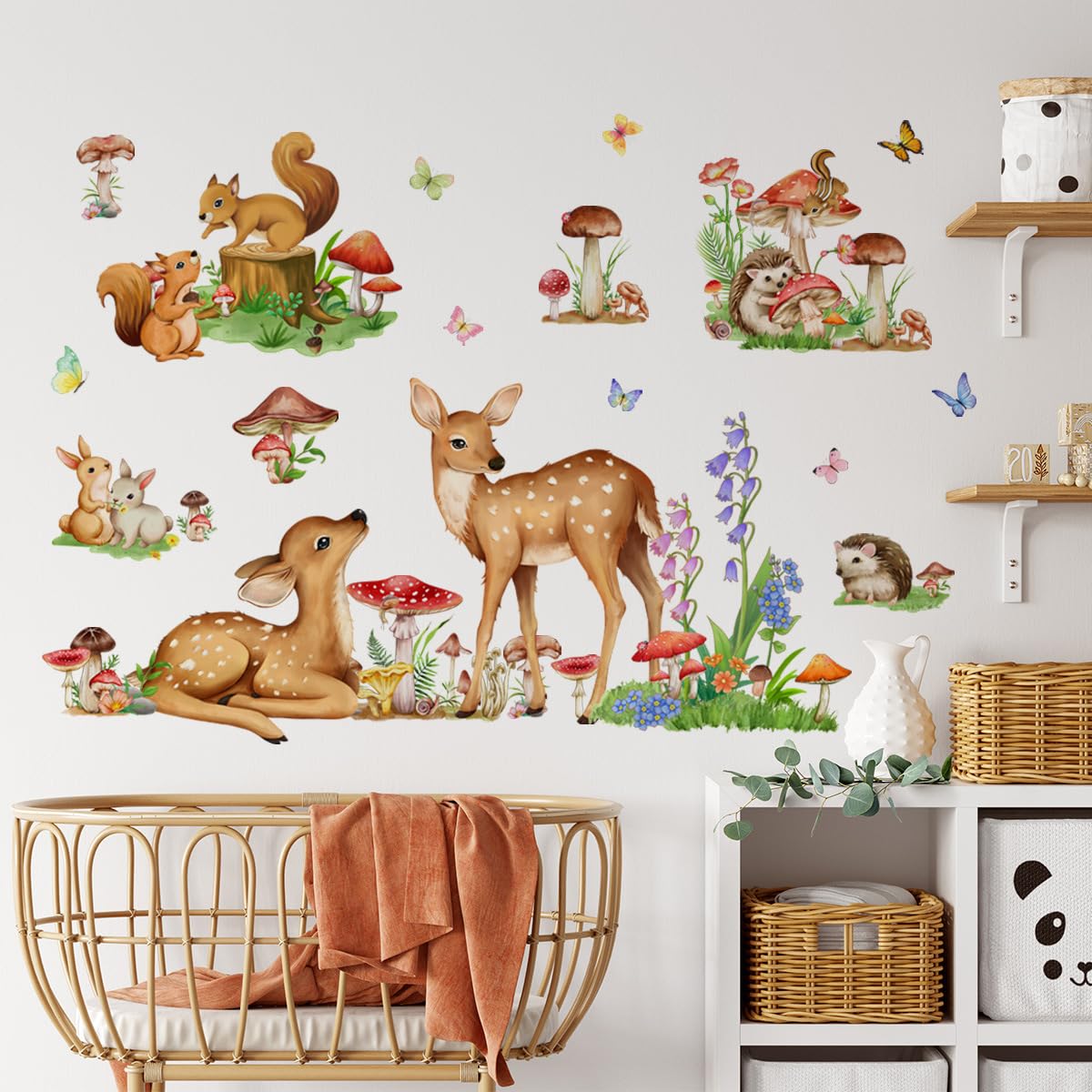 Runtoo Woodland Animal Wall Decals - Mushroom, Deer & Squirrel Stickers for Kids Room, Classroom, Nursery Decor | Peel & Stick Removable Wall Art for Baby's Room, Playroom & Home Decoration