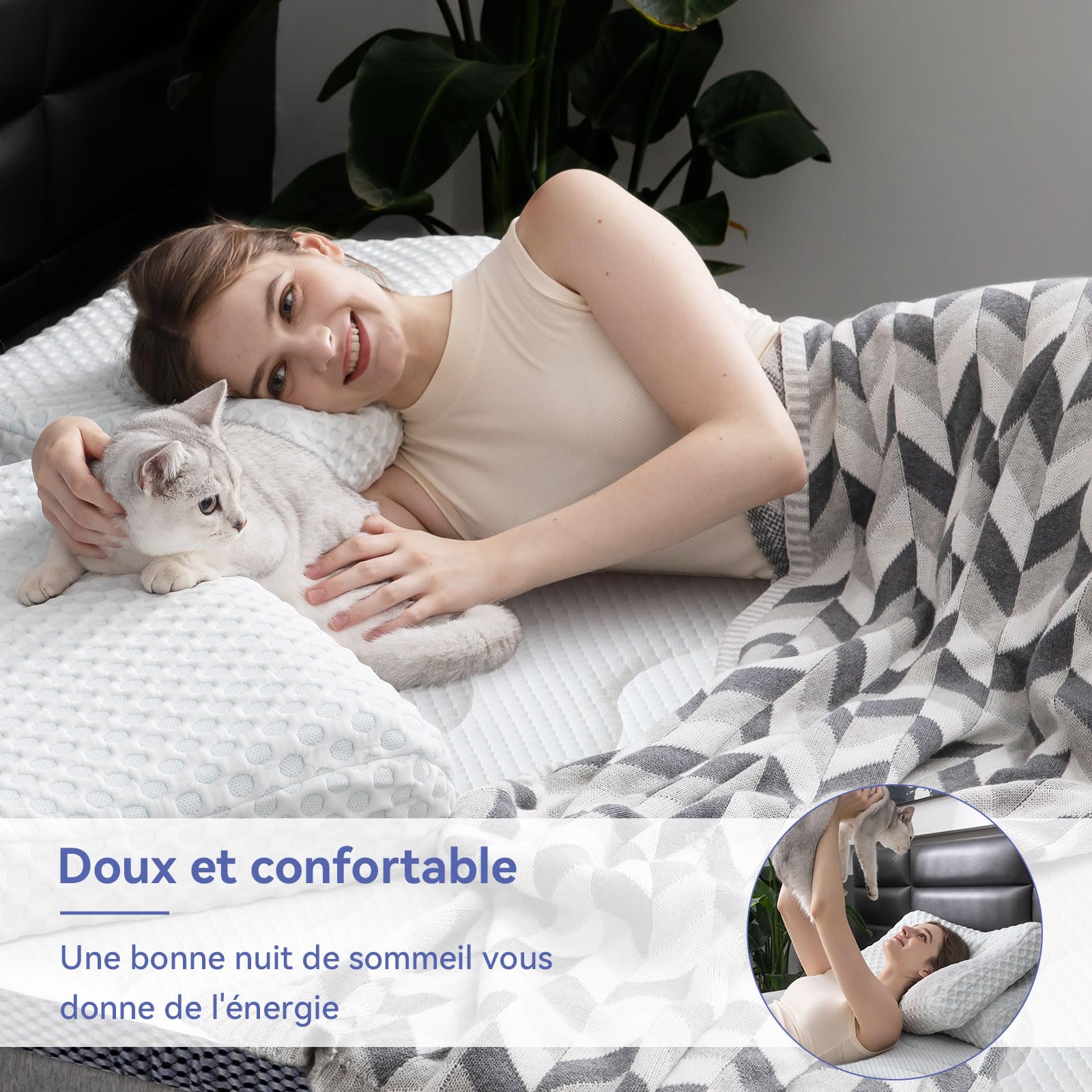 Amazon Basics Cooling Gel Memory Foam Mattress Topper - 7cm Thick, 80x190cm, White - Queen Size Bed Topper for Pressure Relief & Temperature Regulation, Perfect for Hot Sleepers & Back Pain Relief