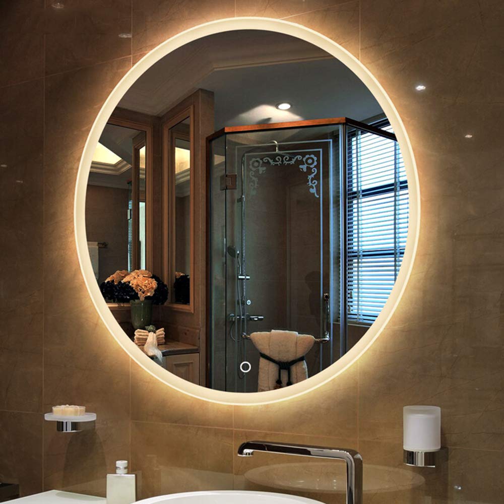 Round LED Bathroom Mirror with Touch Switch & Demister Pad - Illuminated Vanity Makeup Mirror for Bathroom, Bedroom, Hallway & Hotel Decor