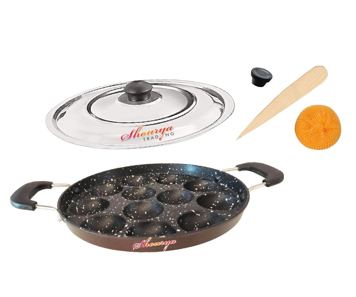 Non-Stick Appam Pan - 12 Pits Appam Maker for Indian Breakfast, Paniyaram & Appa Chetty - Durable Nonstick Tawa for Perfect Appams & Paniyarams - Ideal for Home Cooking & Traditional South Indian Recipes