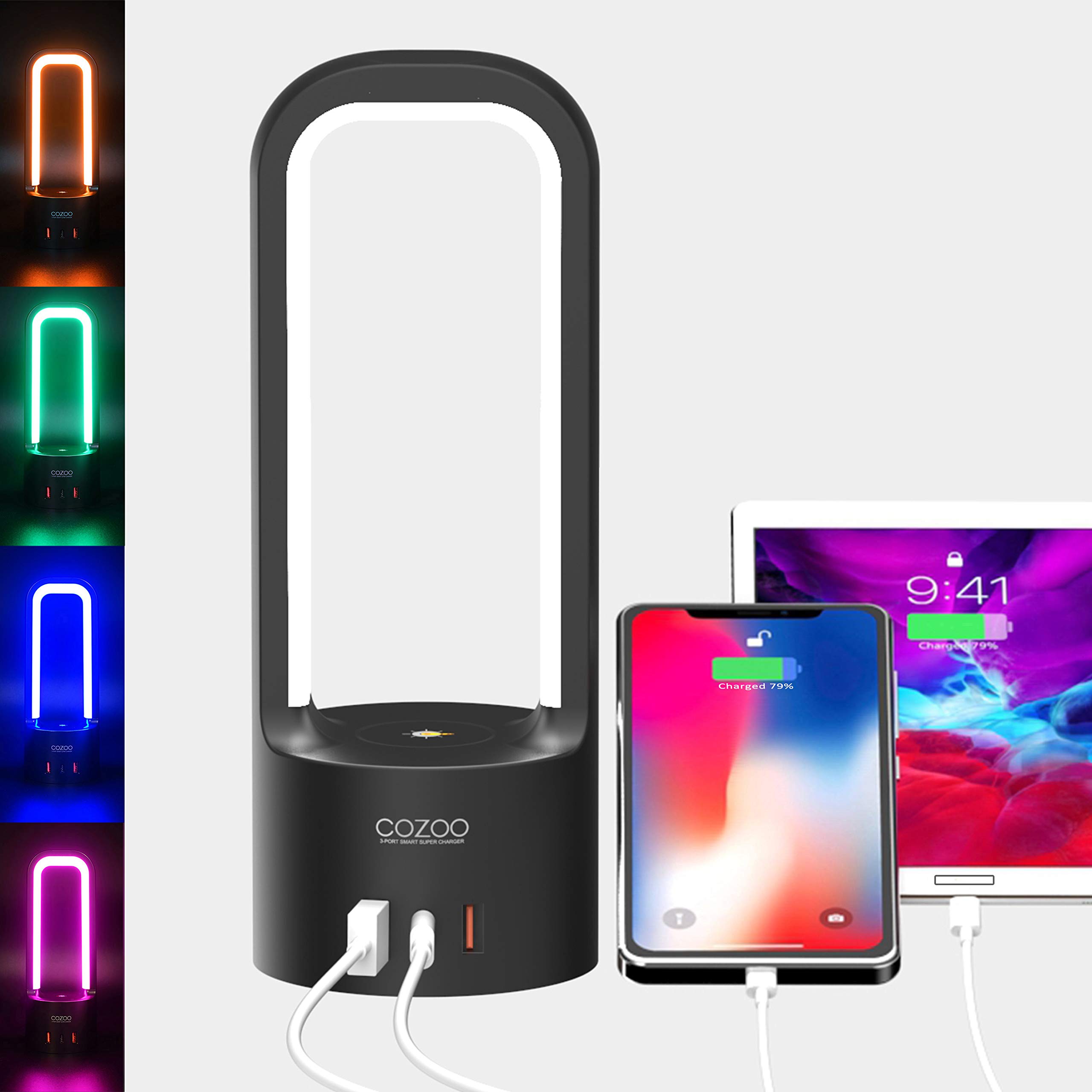 RGB Night Light with 3-Way Dimmable Touch Control - USB-C & Dual USB Charging Ports | LED Color Changing Bedside Lamp for Bedroom, Living Room, Kids Room | Perfect for Night Reading, Gaming & Relaxation (Free Replacement)