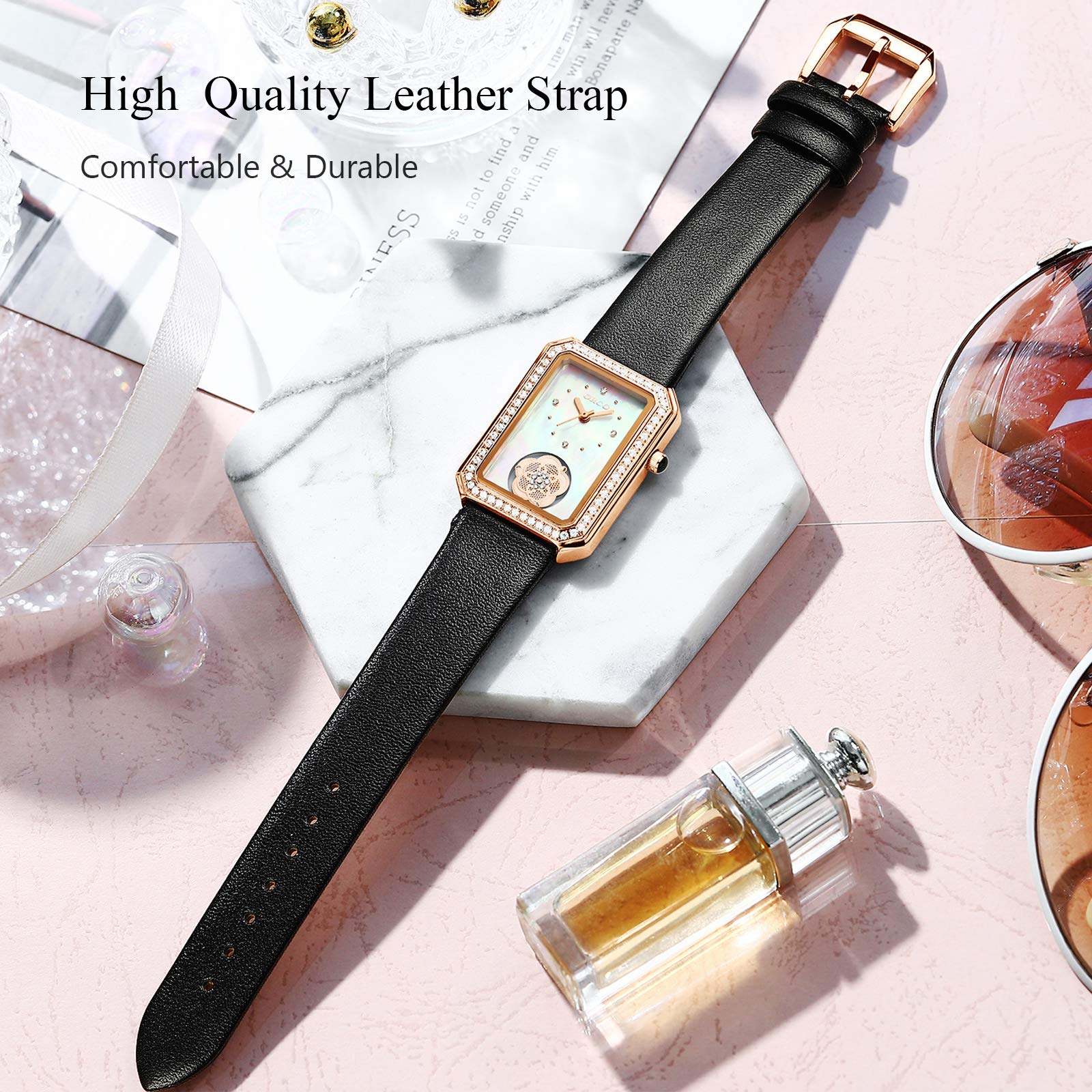 Elegant Women's Square Rhinestone Watch - Leather Strap Dress Watch for Formal Occasions
