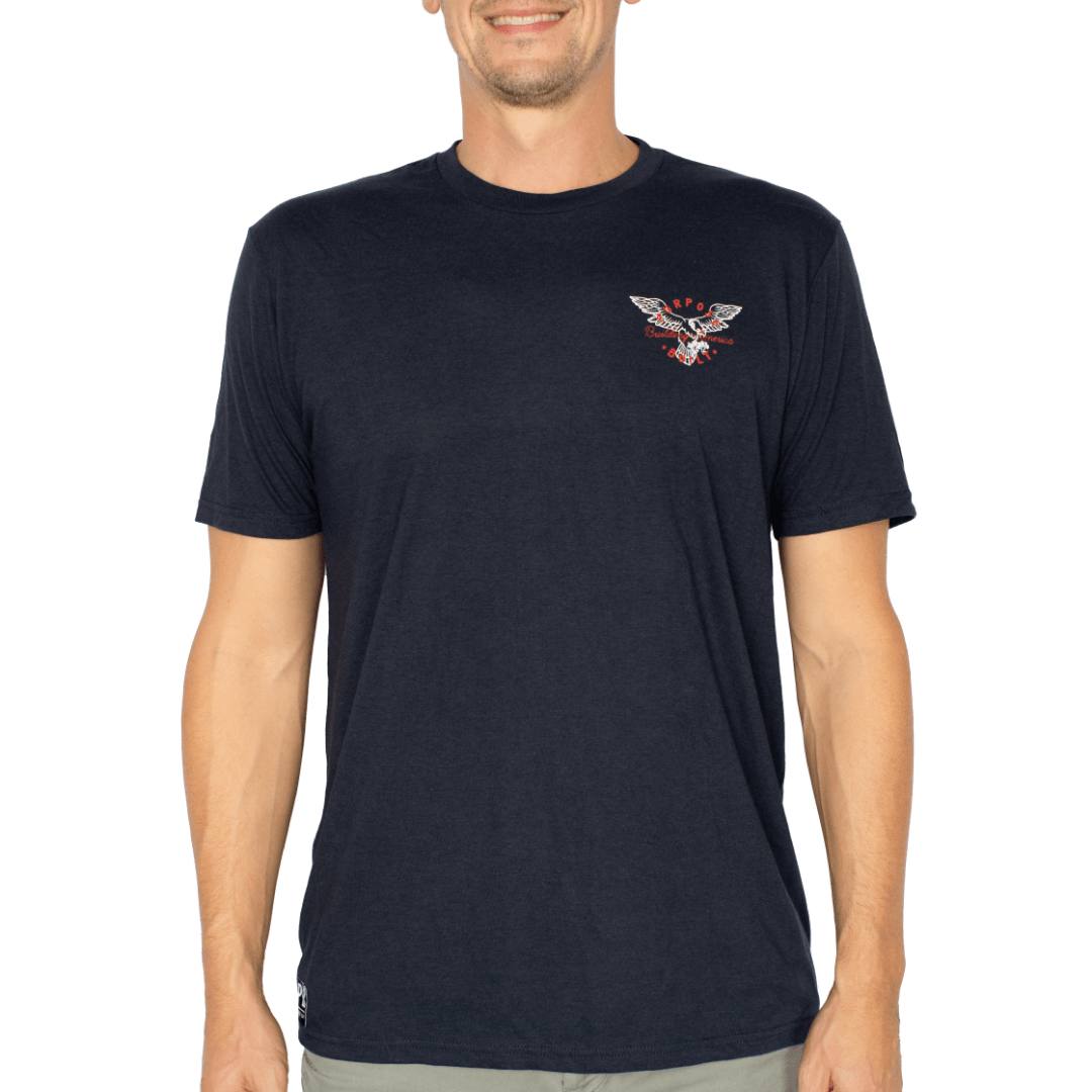 Building America T-Shirt - True Navy - Patriotic American Flag Tee for Men & Women - Comfortable Casual Wear for Everyday, 4th of July & National Holidays