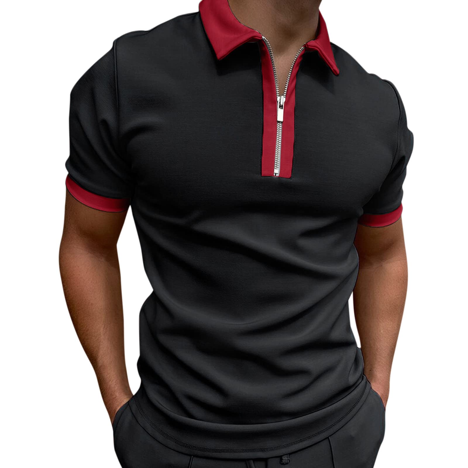 Men's Casual Linen Polo Shirt with Zipper Turn-Down Collar - Solid Color Short Sleeve Tee for Summer Outdoor Activities and Business Casual Wear