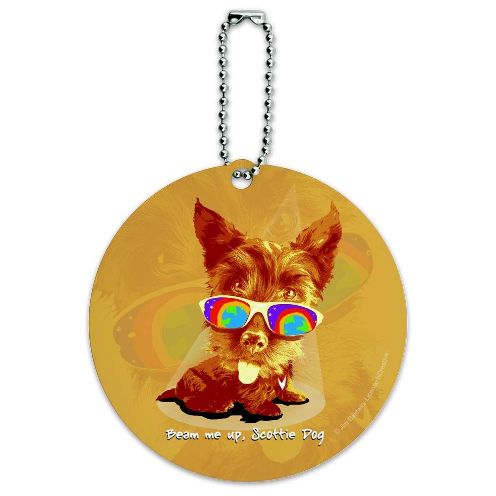 Beam Me Up Scottie Dog Sunglasses - Retro Round Luggage ID Tag for Pets | Vintage Style Pet Accessories for Travel & Suitcases | Perfect for Dogs, Cats & Travel Lovers