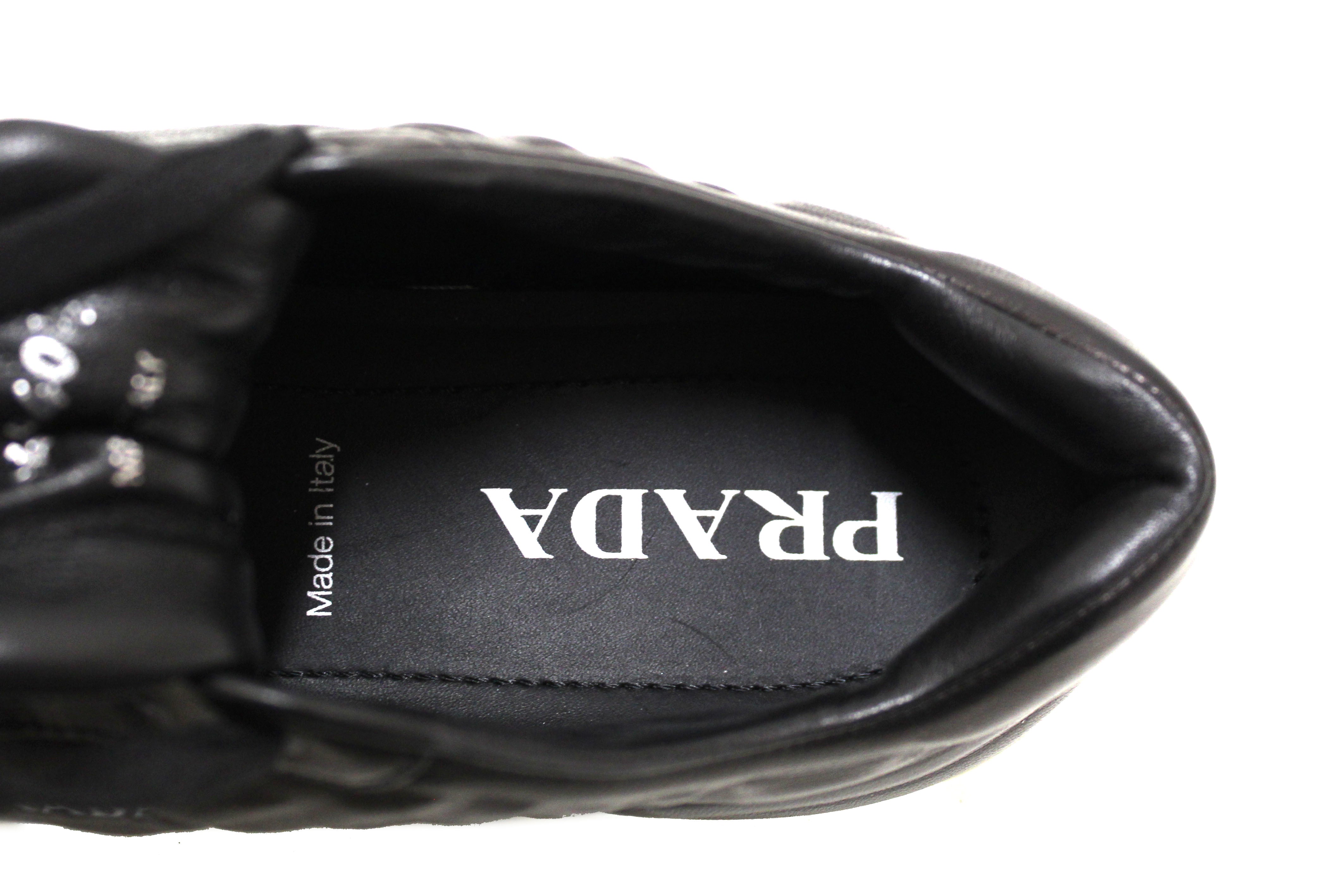 Authentic Prada Black Quilted Low Top Sneakers for Women - Size 40.5 (US 9.5) | Luxury Casual Shoes for Everyday Wear & Fashion Outfits