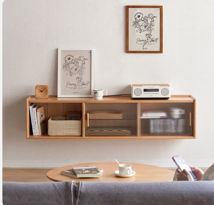 Solid Beech Wood Wall Mounted Sideboard Cabinet - Rustic Storage Locker for Entryway, Living Room & Dining Room Organization