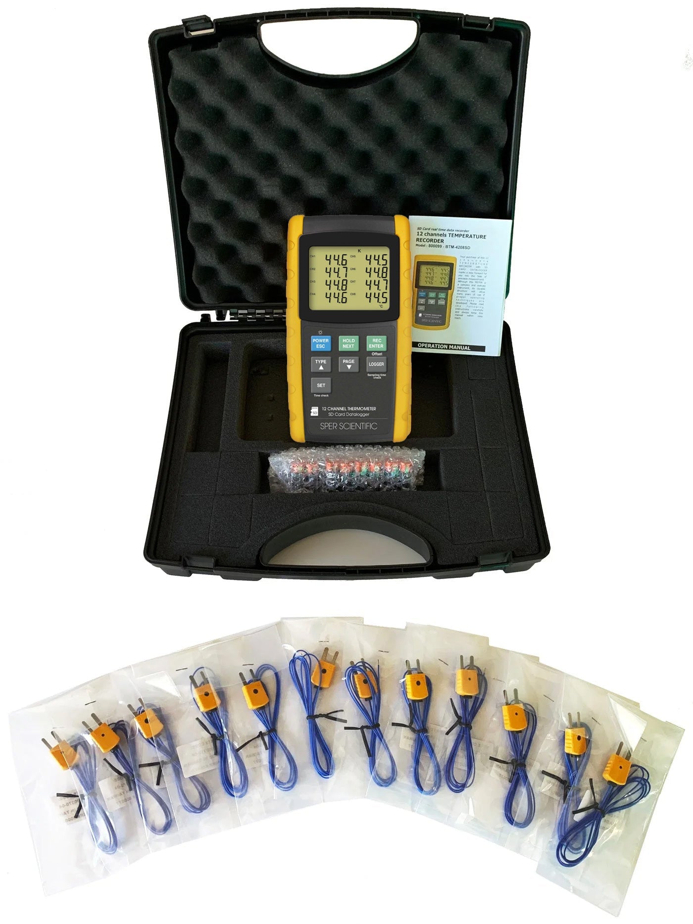 12 Channel Digital Thermometer with Data Logger - High Precision Temperature Monitoring for Labs, HVAC, Food Storage & Industrial Use
