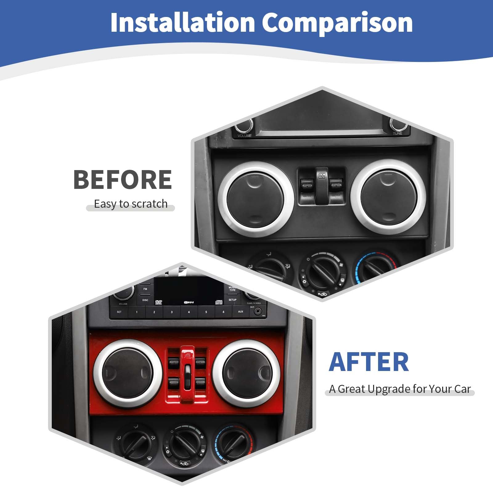 Jeep Wrangler JK JKU 2007-2010 Dashboard Center Control Window Switch Panel Trim Cover - RT-TCZ Red Interior Accessories for 4 Door Models | Perfect for Off-Roading & Interior Upgrades