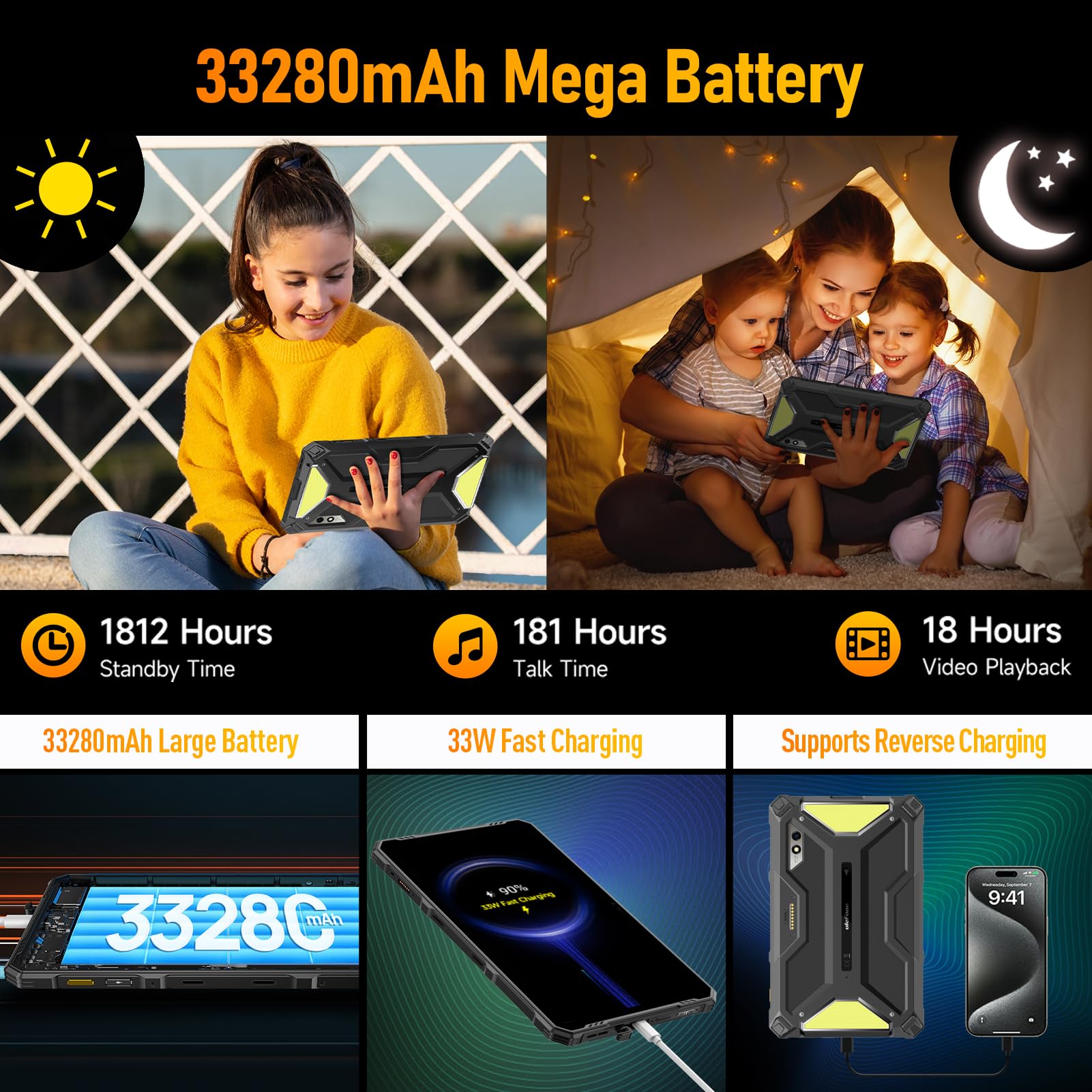 Ulefone Armor Pad 3 Pro 10.36 Inch Rugged Android Tablet - 16GB RAM 256GB ROM, IP68/IP69K Certified, 50MP+32MP Cameras, 2.4K FHD+ Touchscreen, 1100LM Camping Light - Ideal for Outdoor Adventures, Construction Sites & Extreme Conditions