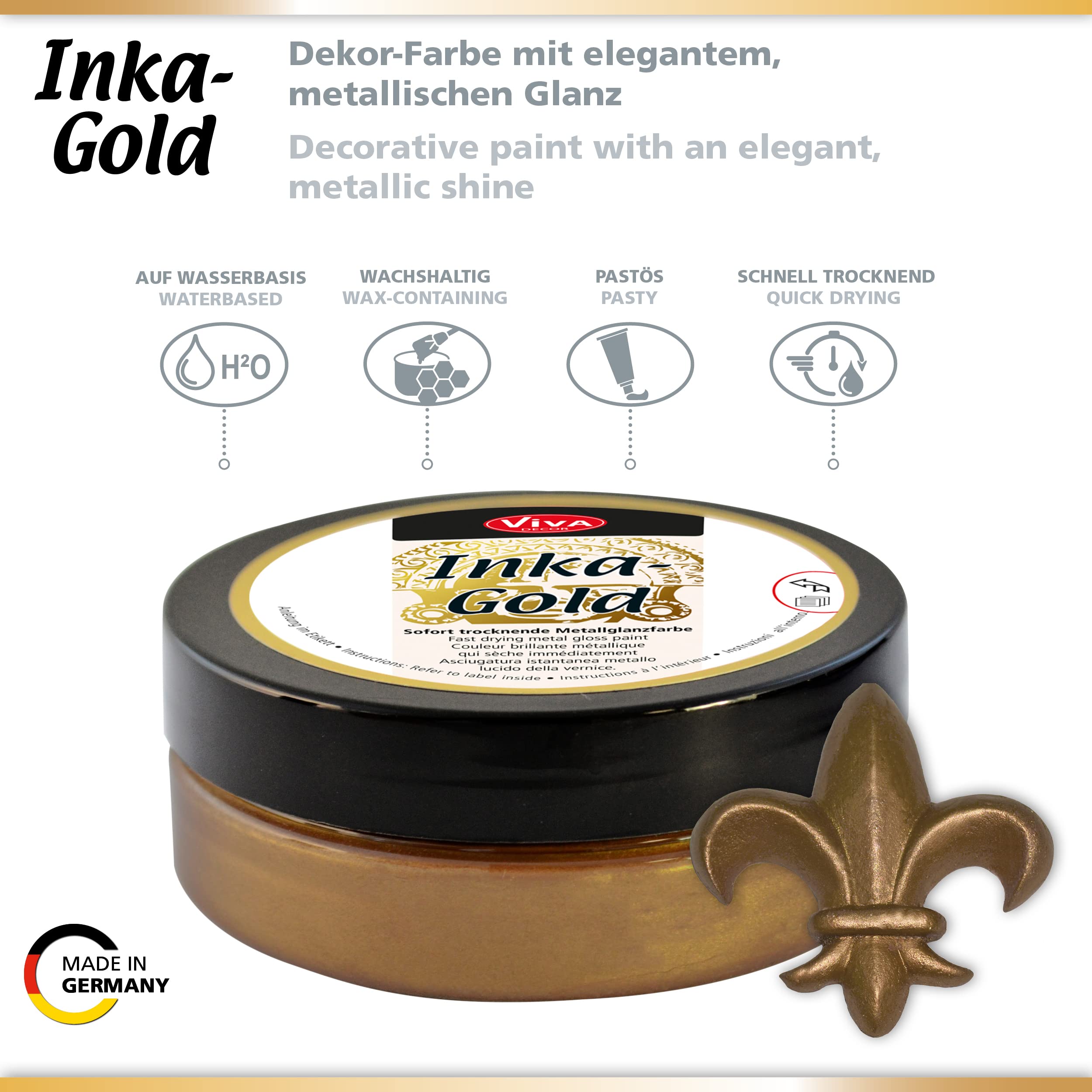 Inka Gold Gilding Wax 2.3oz - Metallic Polish for Wood, Clay & Terracotta DIY Decor
