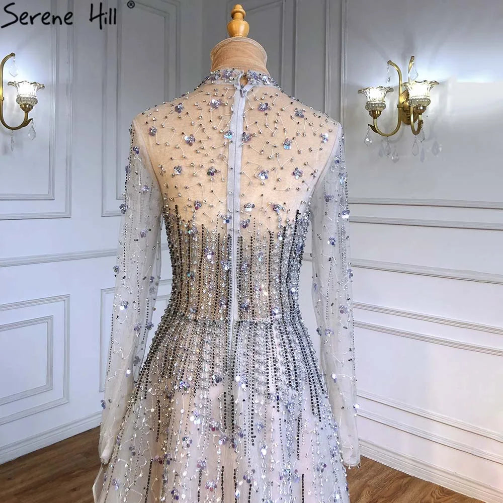 Luxury Sexy Evening Dresses for Women - A-Line Beaded Crystal Lace Gown for Party, Prom & Formal Events | Serene Hill Silver Collection 2025 | LA71227 | Perfect for Weddings, Galas & Special Occasions
