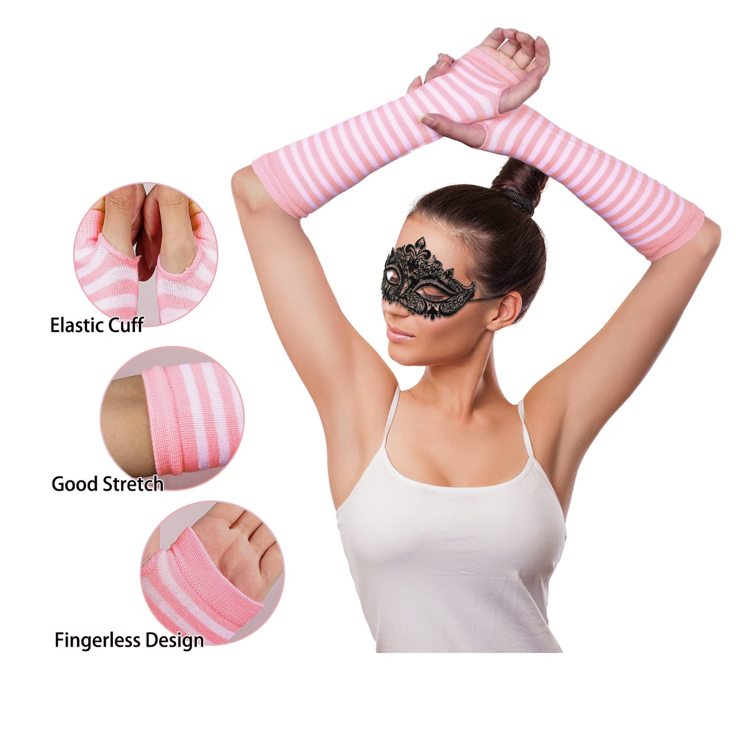 Benefeet Women's Striped Thigh High Socks & Fingerless Gloves Set - Over Knee High Leg Warmers for Costume, Dance, Yoga & Winter Fashion