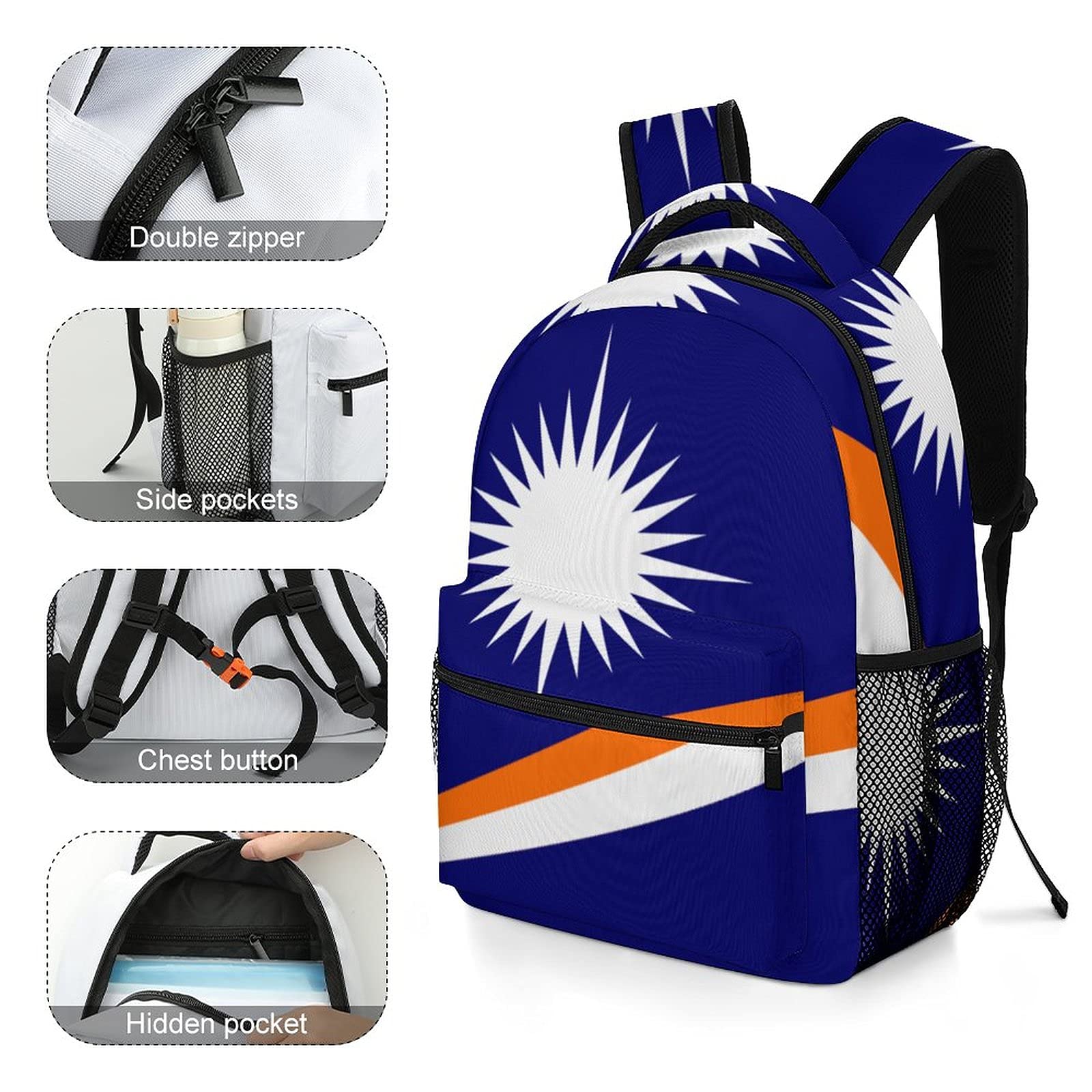 Premium Marshall Islands Flag Printed Backpack for Boys & Girls - Durable School & Camping Backpack with Padded Shoulder Straps - Perfect for Travel, Hiking & Outdoor Adventures