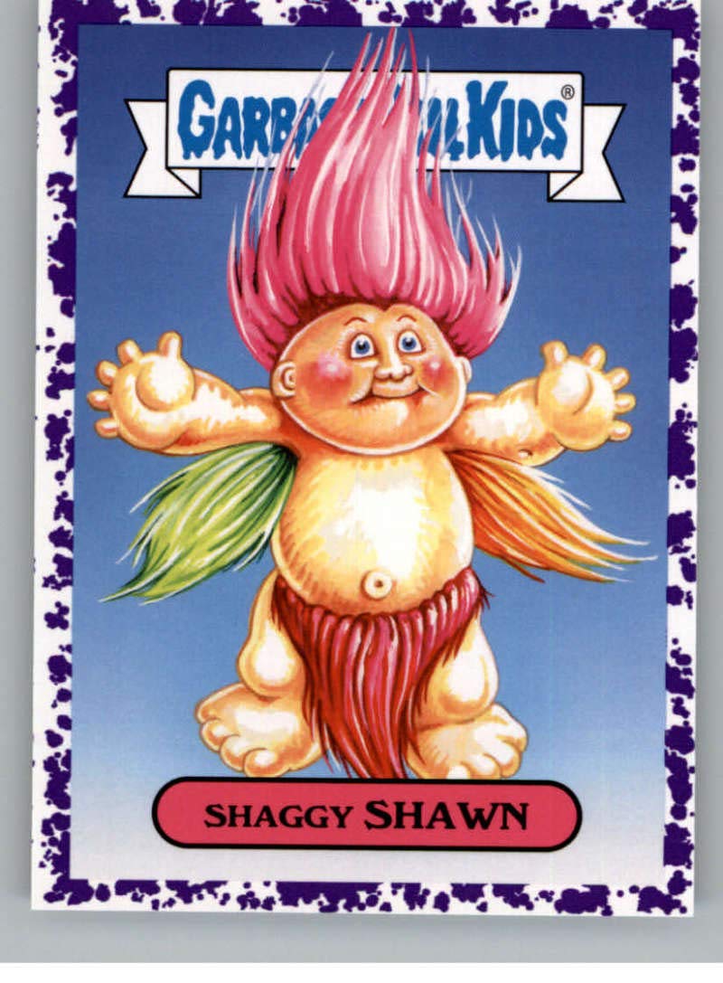 2019 Topps Garbage Pail Kids We Hate the '90s Collectible Trading Sticker Card - SHAGGY SHAWN Troll Doll Design (Jelly Purple #2, Peelable) | Perfect for 90s Nostalgia Collections, Trading Card Games, and Pop Culture Memorabilia Displays