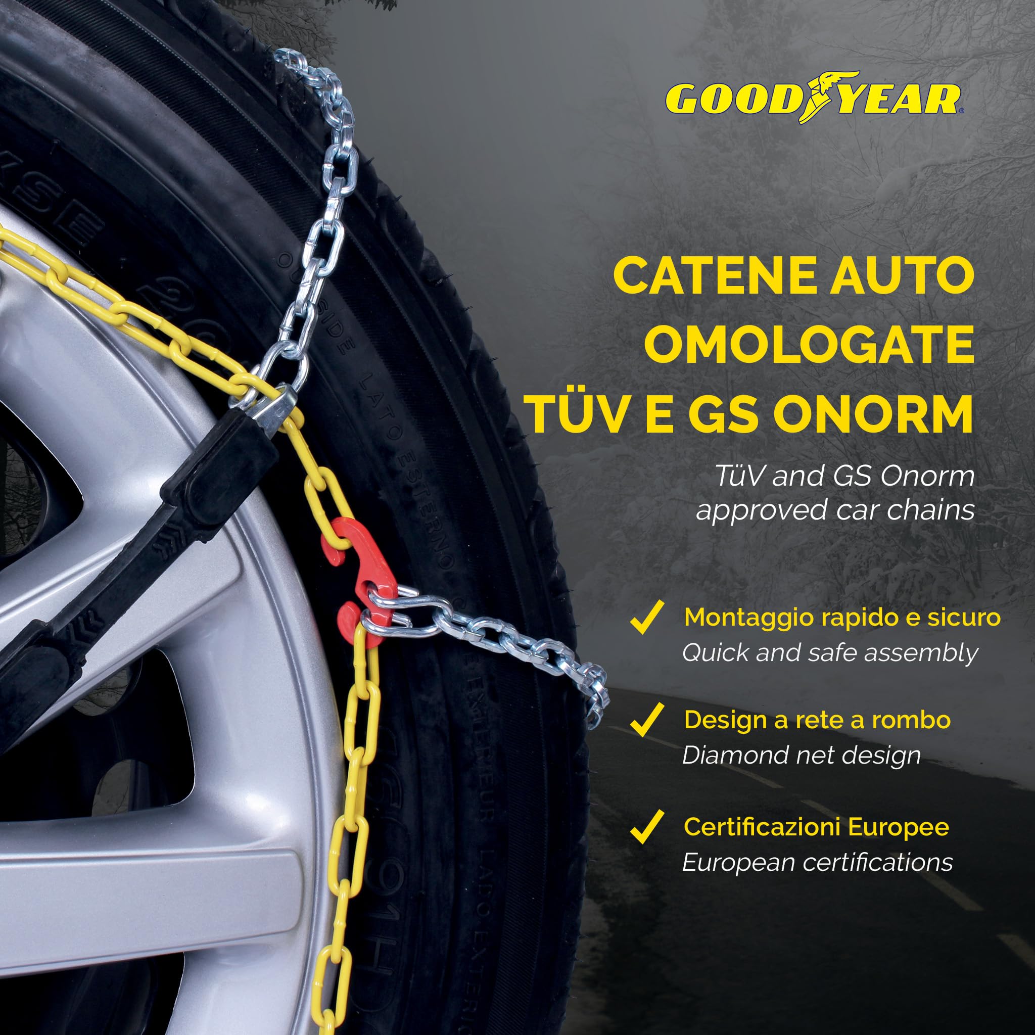 Goodyear 77906 G9 9mm Car Passenger Snow Chains - TUV & ONORM Approved (Size 080) - Winter Traction for Cars, SUVs & Light Trucks in Snowy Conditions