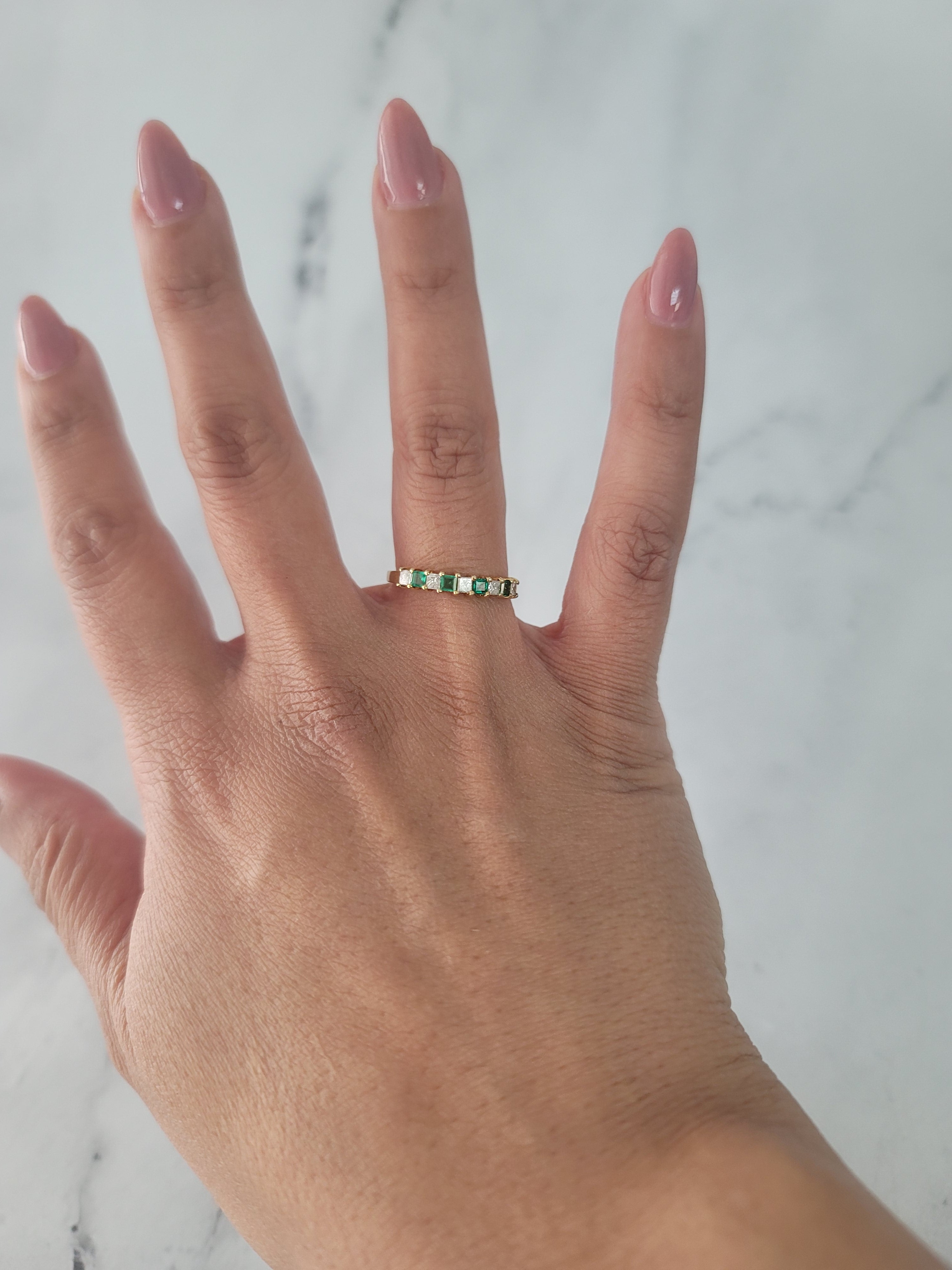 14K Yellow Gold Diamond & Emerald Wedding Band - 0.66cttw Elegant Bridal Ring for Women, Perfect for Engagement, Anniversary & Special Occasions