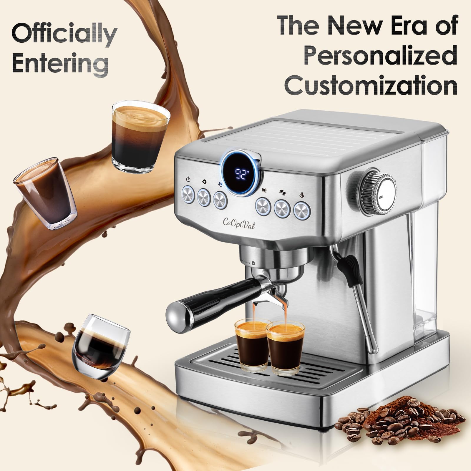 20-Bar Professional Espresso Machine with Milk Frother & Steam Wand - Fully Customizable Brewing (Temperature, Time, Volume) - Stainless Steel Latte & Cappuccino Maker for Home & Cafe Use - Perfect for Coffee Enthusiasts & Baristas