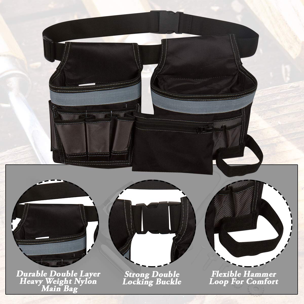 Heavy Duty Tool Belt with Utility Pouch - Adjustable Work Belt for Carpenters, Electricians & Construction Workers - Perfect for DIY Projects & Professional Job Sites