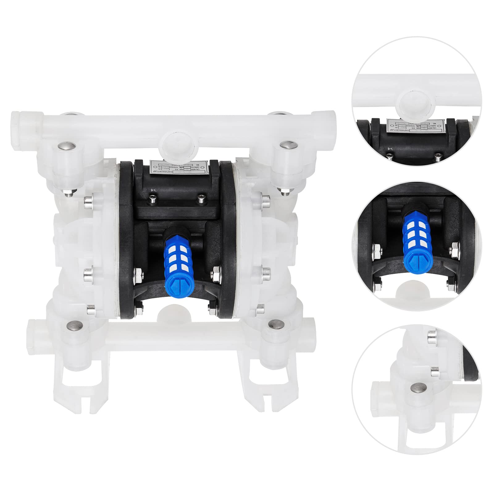 Happybuy 1/2 Inch Air-Operated Double Diaphragm Pump - 8.8 GPM, 120 PSI Max, Polypropylene Body with PTFE Diaphragm - Ideal for Transferring Petroleum, Diesel, Oil & Low Viscosity Fluids in Industrial, Automotive and Chemical Applications
