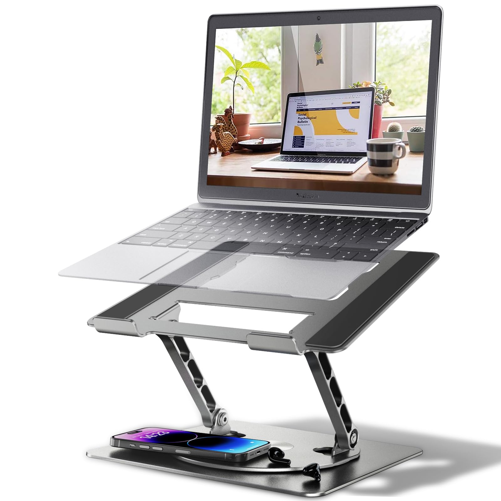 DUCHY 360° Adjustable Laptop Stand - Ergonomic Heavy Duty Portable Holder for MacBook Air/Pro & All Laptops up to 17 Inches, Grey - Perfect for Home Office, Gaming & Travel