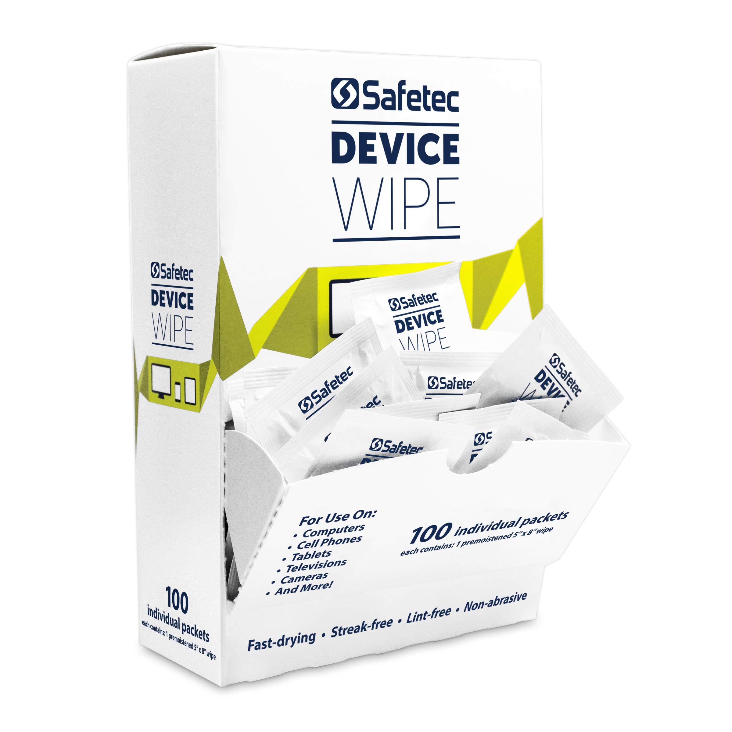Safetec Antibacterial Device Wipes for Cellphones, Tablets & Screens - 6 Pack of 100ct Disposable Cleaning Cloths (600 Wipes Total) - Perfect for Office, Home & Travel Use to Sanitize Electronics