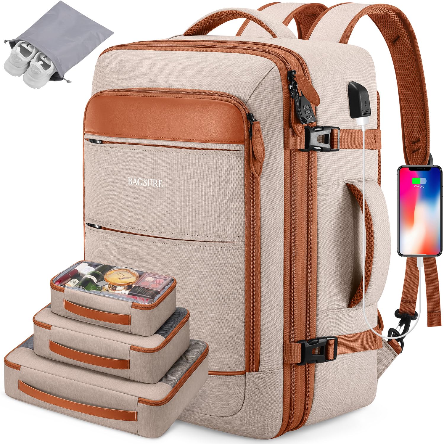 Bagsure 42L Expandable Travel Backpack - Flight Approved Carry-On & Laptop Bag for Business Trips