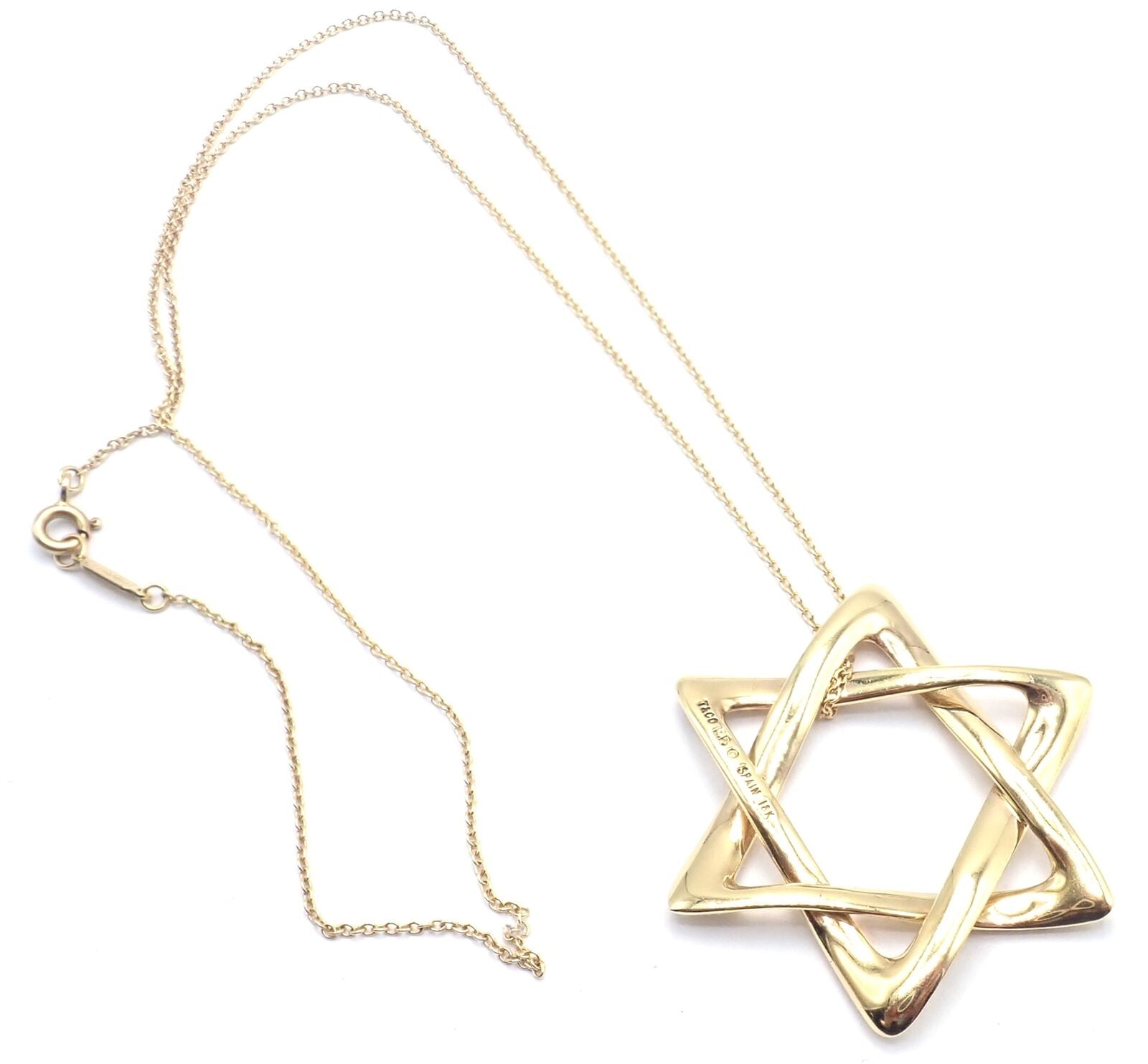 Authentic Tiffany & Co Peretti 18k Gold Large Star of David Pendant Necklace - Elegant Jewish Jewelry for Special Occasions & Gifts