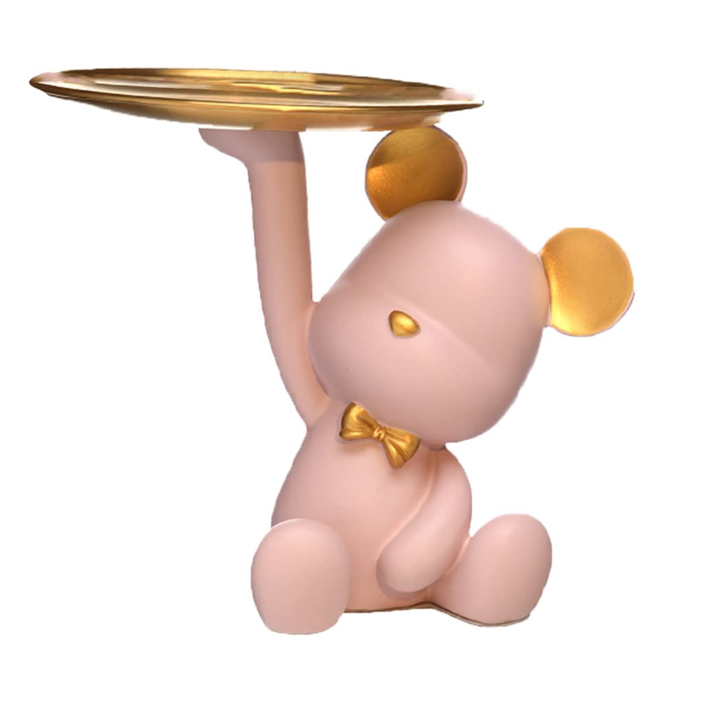 Gold Storage Tray - Bear Shaped Jewelry Organizer Box for Rings, Keys & Small Decor | Home Decor for Living Room, Bedroom & Entryway | Perfect for TV Cabinet, Dresser & Vanity Organization (Pink)