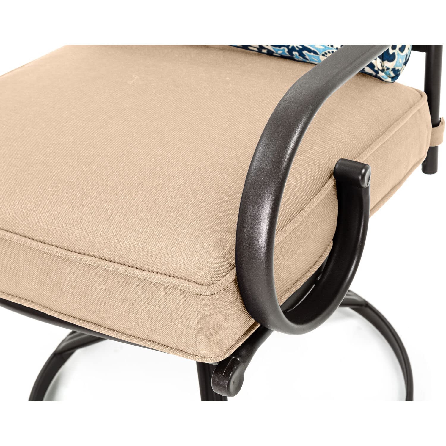 Hanover Montclair 7-Piece Outdoor Dining Set with 6 Swivel Rocking Chairs, Tan Cushions & Durable Steel Table - All-Weather Patio Furniture for Deck, Garden, Backyard - Perfect for Family BBQs, Outdoor Entertaining and Relaxing