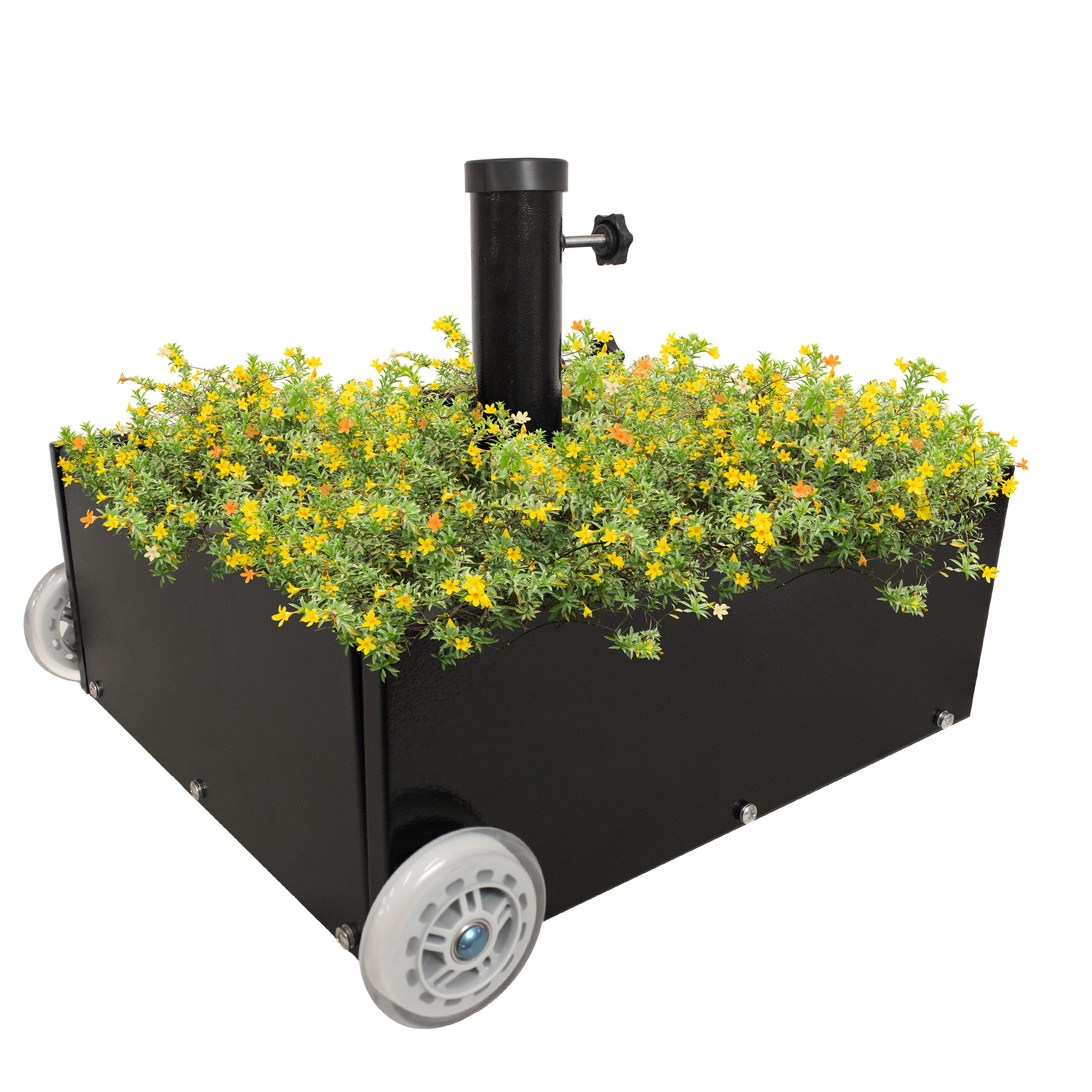 Heavy Duty Patio Umbrella Stand with Wheels & Planter - Outdoor Garden, Deck, Poolside Use - Durable Steel Base for Market Umbrellas - Weather Resistant Design