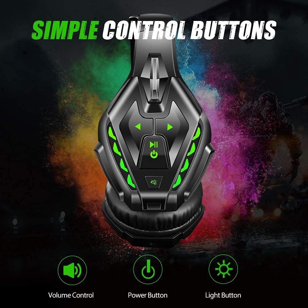 PHOINIKAS PS5 Gaming Headset - Wireless Bluetooth 5.3 Headphones with Stereo Sound & Detachable Mic for PS4/PS5, PC, Nintendo Switch, Xbox One, Laptop, Phone & Tablet - 20H Battery Life (Green) | Perfect for Gaming, Streaming & Online Meetings