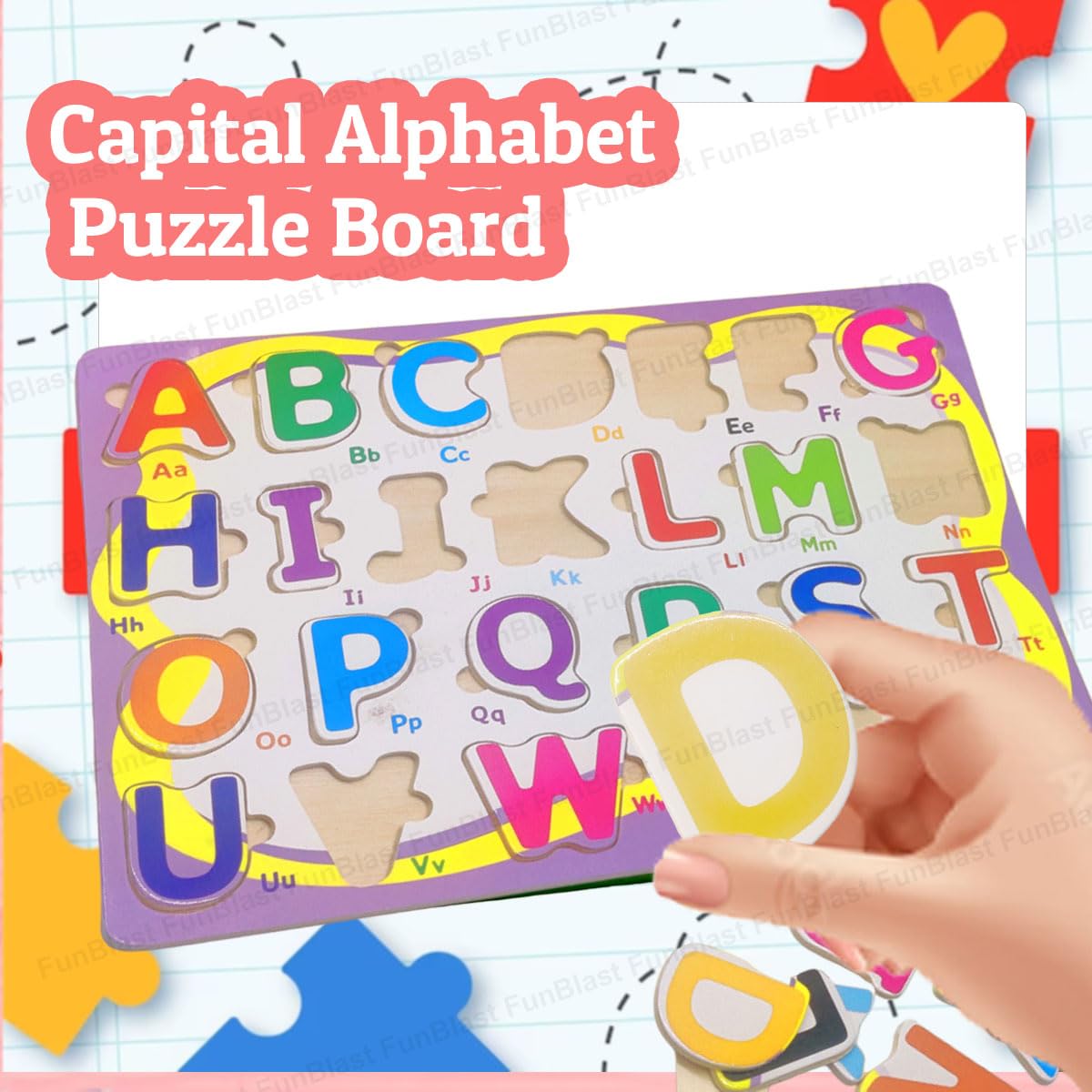 FunBlast ABC Learning Board - Montessori Alphabet Puzzle Toy for Kids 3+ Years | Educational Letter Learning Game for Toddlers & Preschoolers | Perfect for Homeschooling & Early Childhood Development