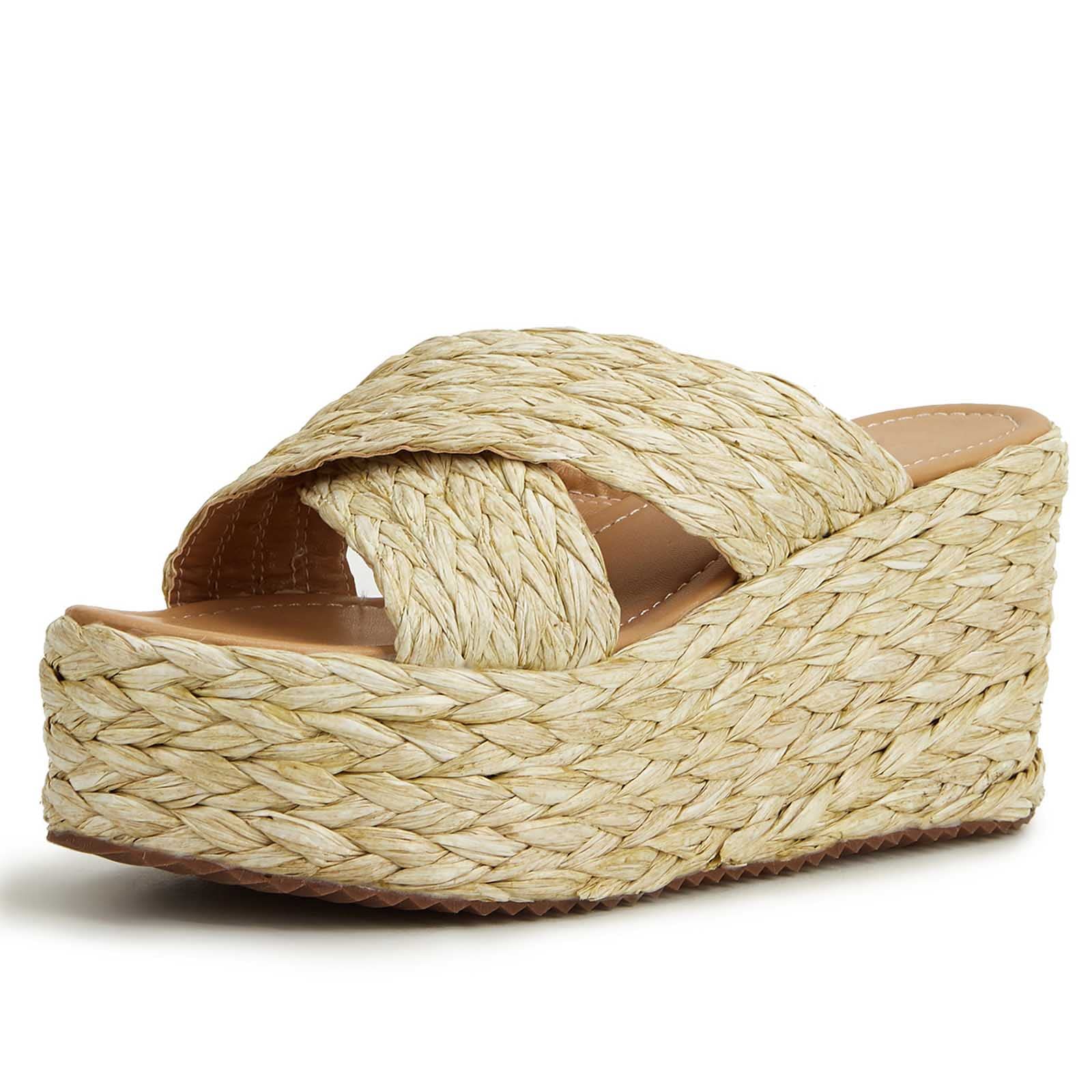Erocalli Women's Platform Slip-On Espadrille Sandals - Bohemian Wedge Slides with Flatform Open Toe for Beach, Vacation & Summer Outfits