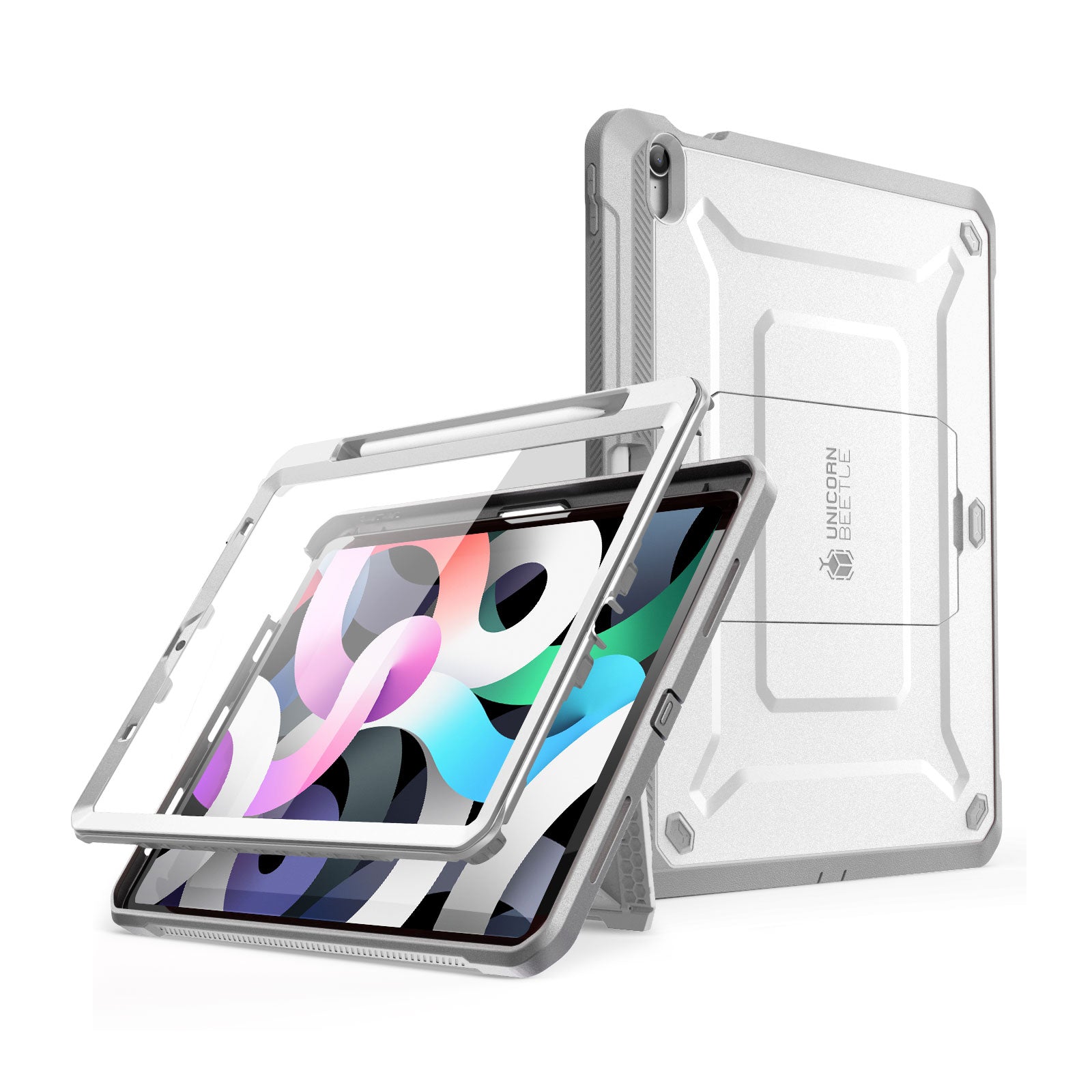 iPad Air 4/5 Unicorn Beetle PRO Rugged Case with Kickstand - Shockproof Protective Cover for iPad Air 4th & 5th Gen (2020/2022) - White - Perfect for Outdoor, Travel & Work Use