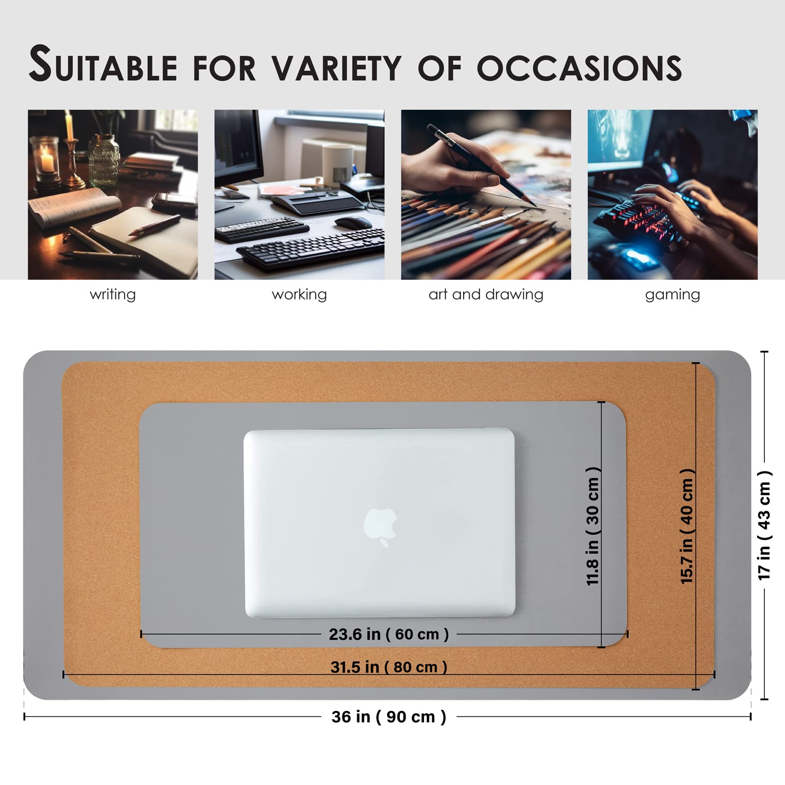Premium Cork Desk Mat - Dual-Sided Large Desk Pad (36