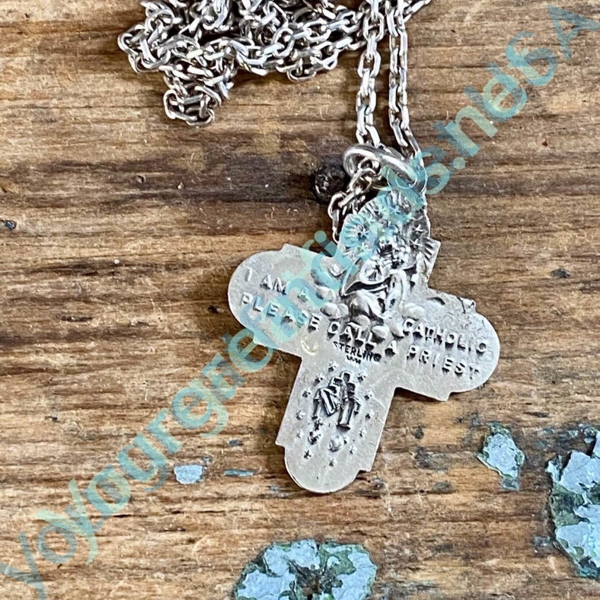 Vintage Sterling Silver Catholic 4-Way Cross Necklace for Women - Religious Jewelry Gift for Baptism, First Communion & Everyday Faith Wear
