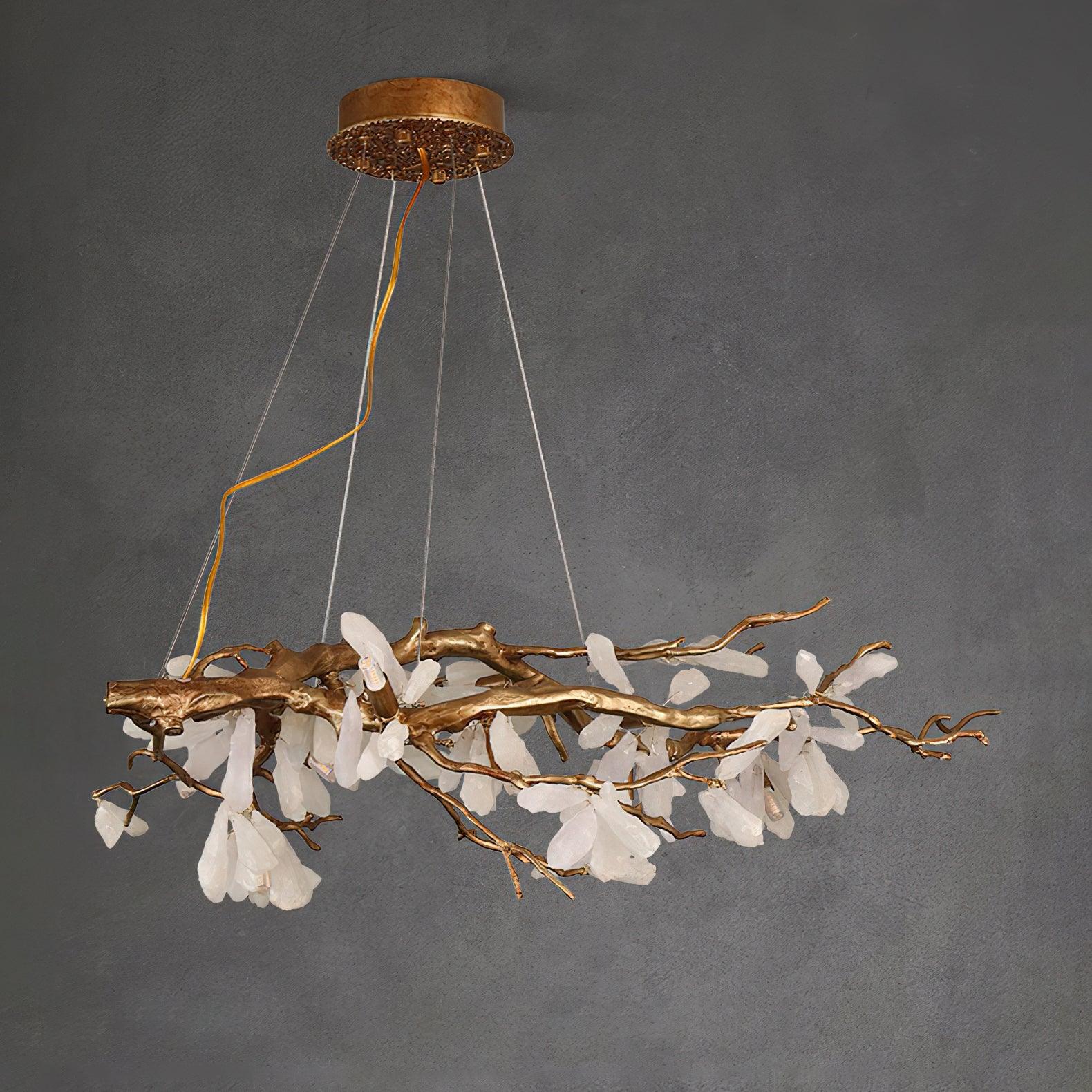 Elegant Crushed Natural Stone Chandelier - Handcrafted Bohemian Crystal Ceiling Light Fixture for Dining Room, Bedroom & Living Room Decor