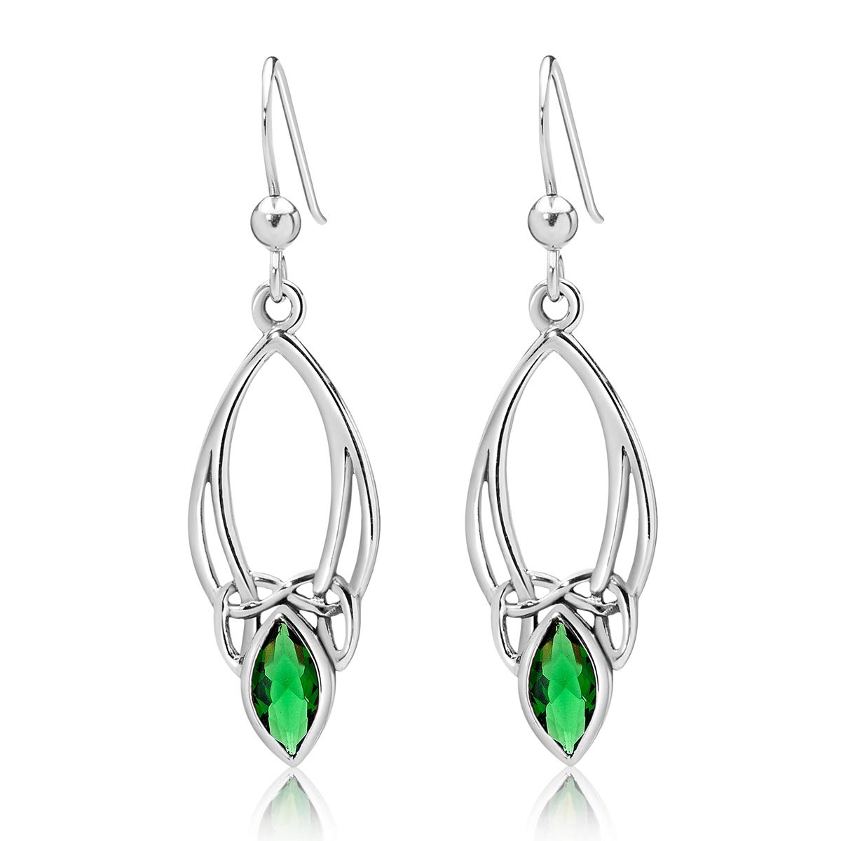 DTPsilver® 925 Sterling Silver Celtic Trinity Knot Dangle Earrings with Colored Glass Stones | Drop Hook Earrings for Women | Perfect for Weddings, Parties & Everyday Wear