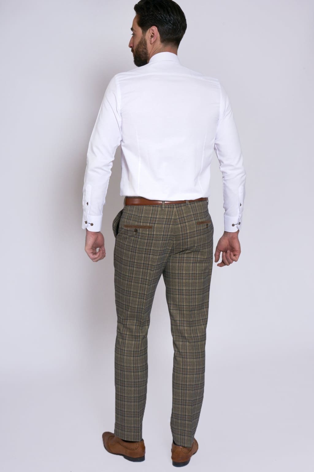 Marc Darcy Enzo Tan Check Tweed Trousers for Men - Classic Slim Fit Dress Pants for Office, Business & Formal Occasions