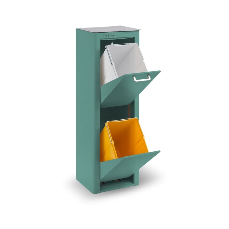 Don Hierro - Cubek | 10 Gallon Dual Compartment Trash Can with Recycling Bin | Modern Waste Bin for Home, Kitchen, Office | Space-Saving Design for Small Spaces & Eco-Friendly Waste Sorting - Turquoise